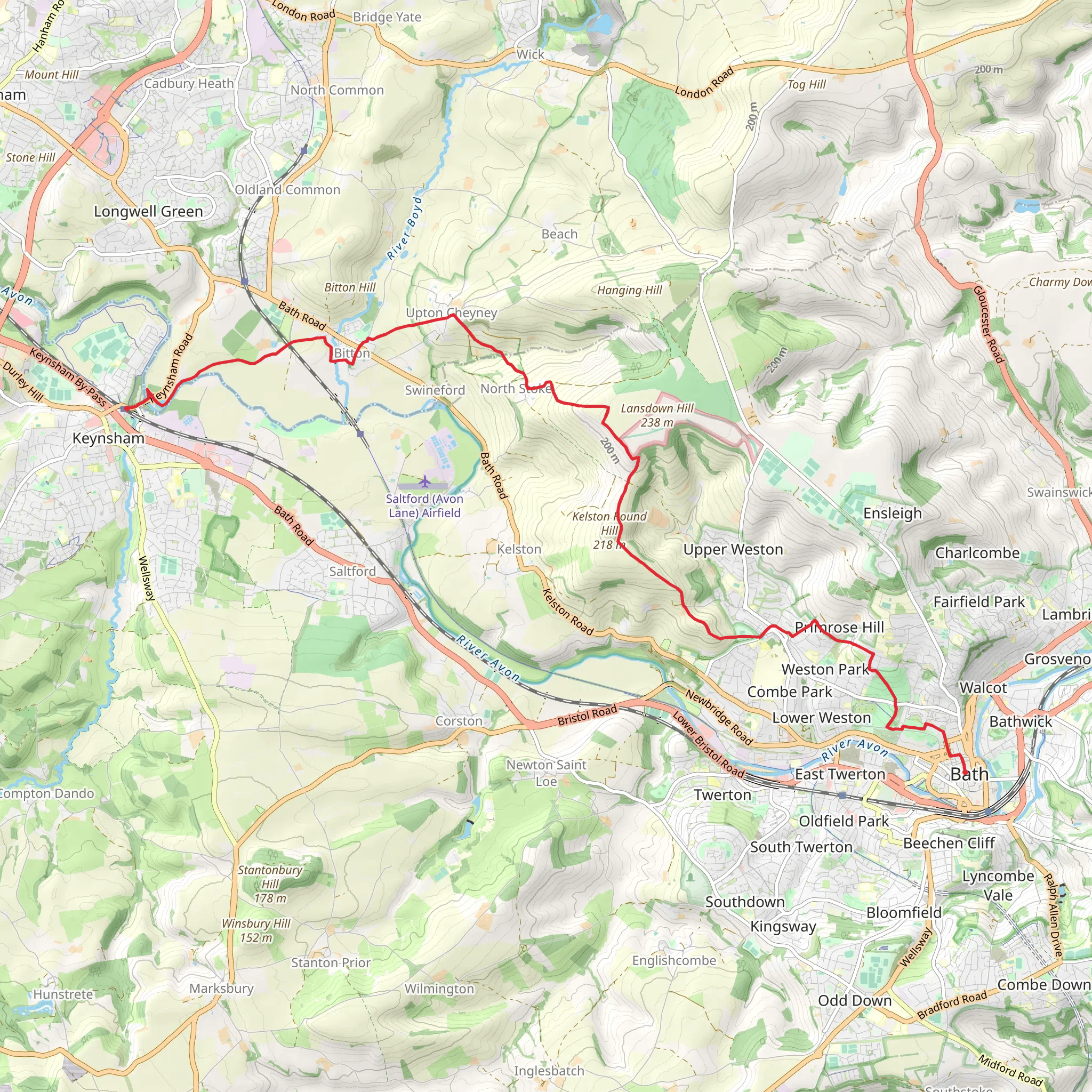 Bath to Keynsham over Kelston Round Hill mobile static map