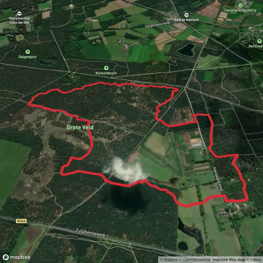 An image depicting the trail Grote Veld via Heide Route and its surrounding area.