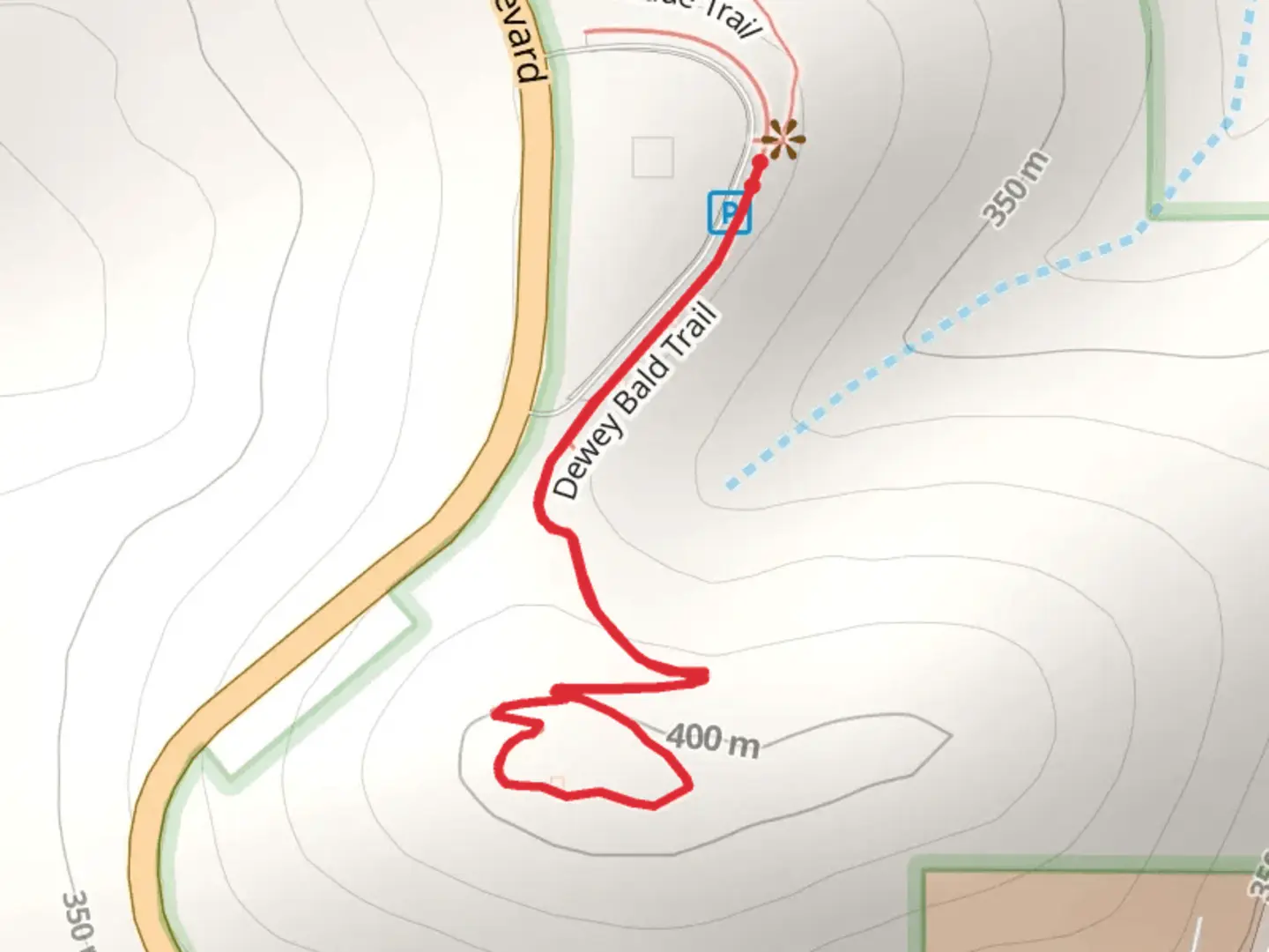 An image depicting the trail Dewey Bald Trail and its surrounding area.