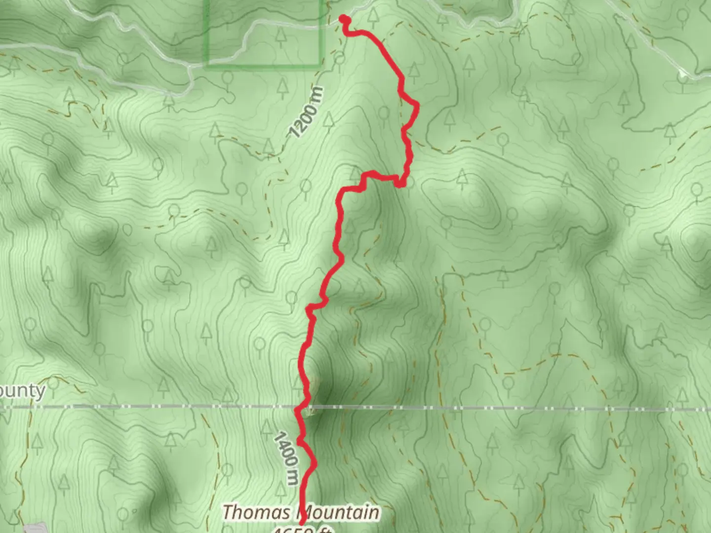 An image depicting the trail Thomas Mountain Trail and its surrounding area.