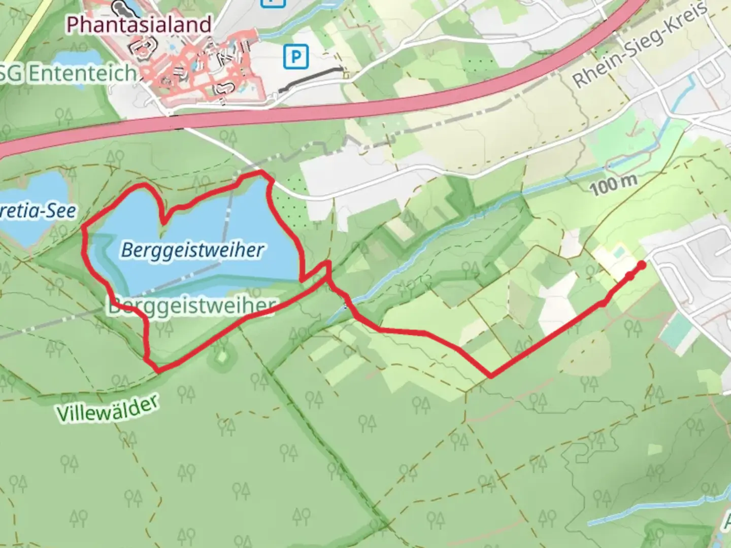An image depicting the trail Berggeistweiher Loop via Römerkanal Wanderweg and its surrounding area.