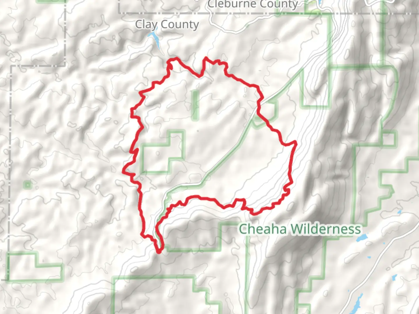 An image depicting the trail Pinhoti Trail Loop via Adams Gap and its surrounding area.