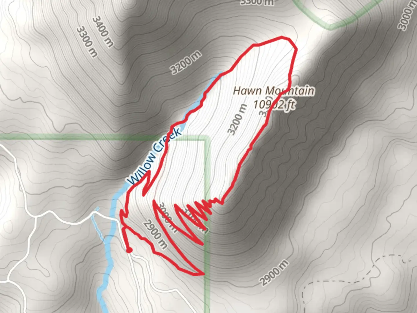An image depicting the trail Hawn Mountain and Willow Creek Loop and its surrounding area.
