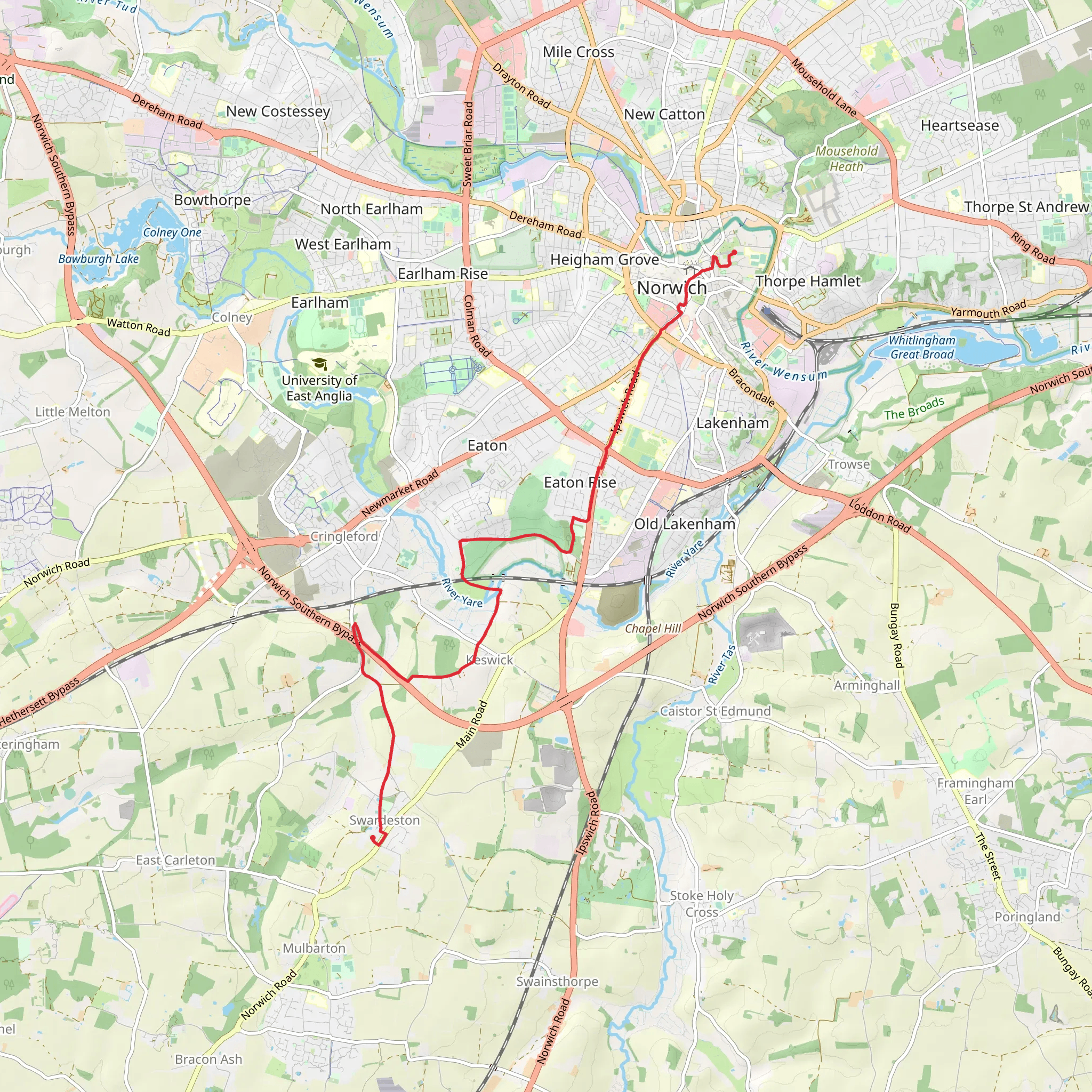 Norwich Cathedral to Church of St Mary Walk mobile static map