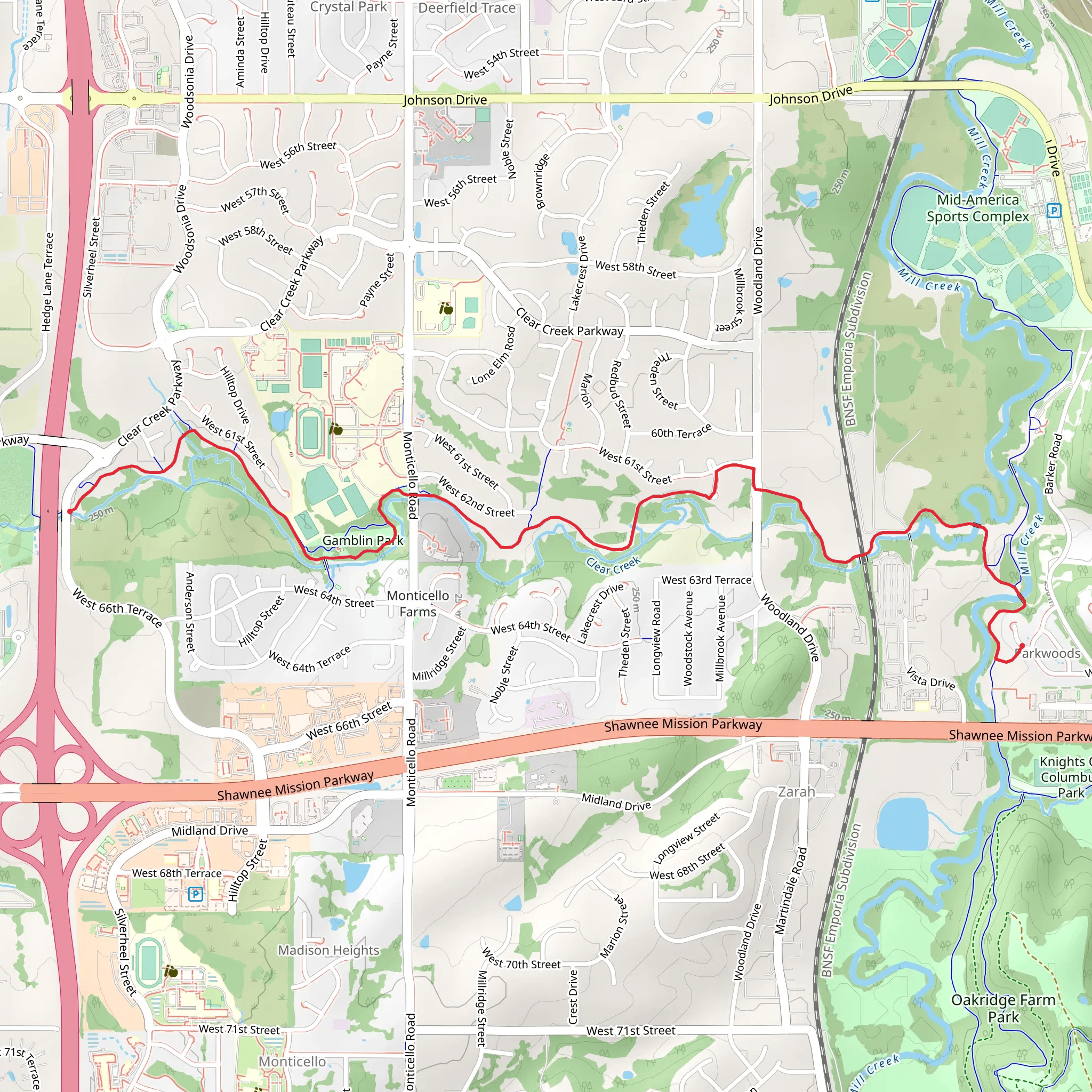 Clear Creek Recreational Trail from Severson Street mobile static map