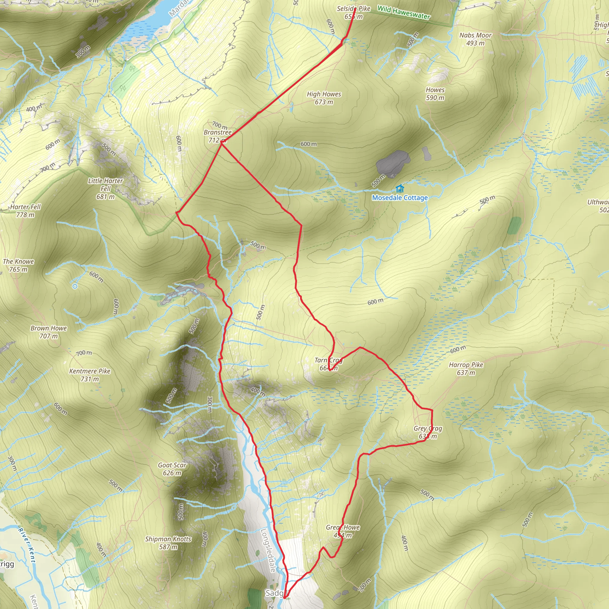 Grey Crag, Tarn Crag and Selside Pike Loop from Sadgill mobile static map