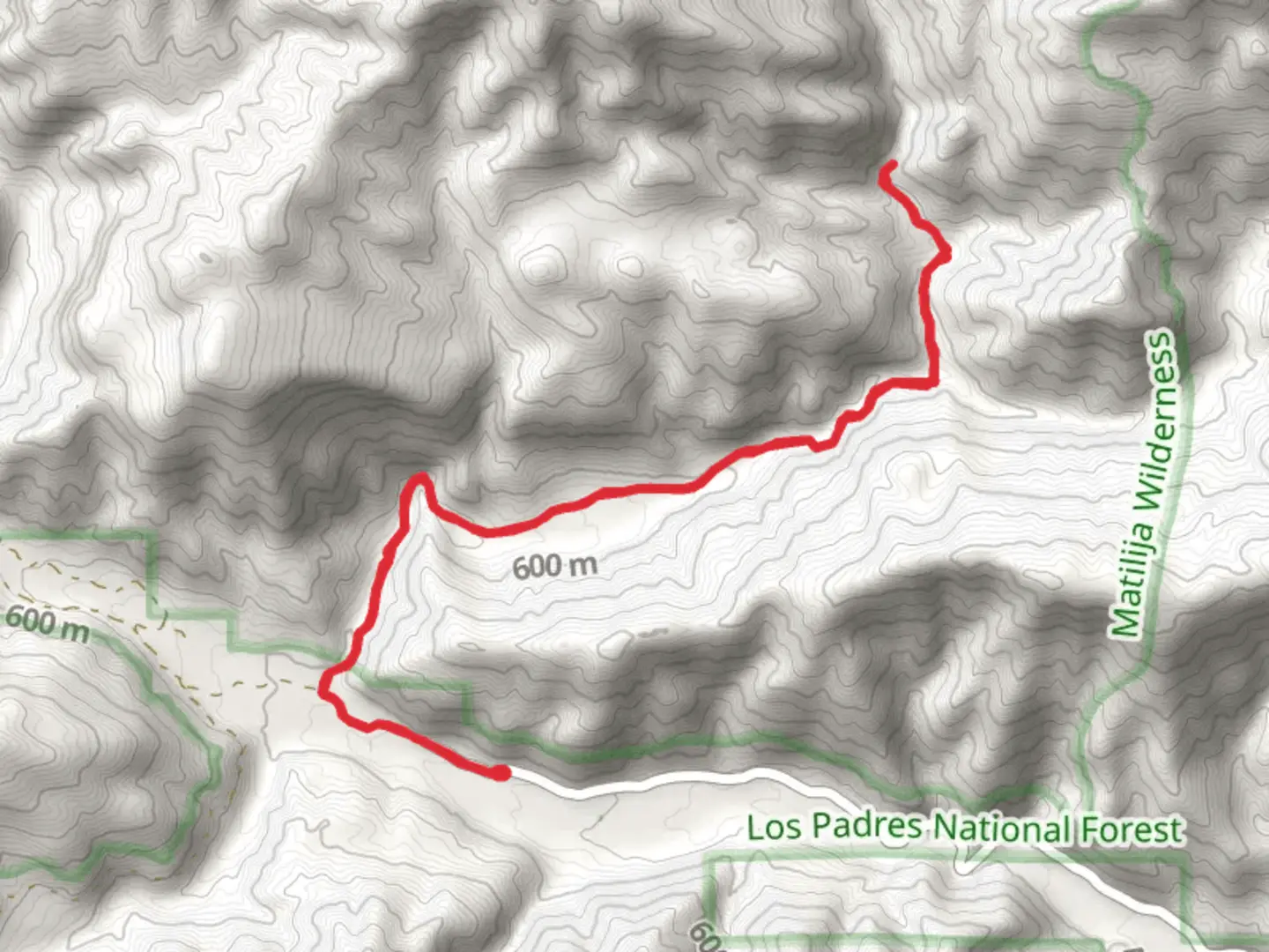 An image depicting the trail Middle Matilija Camp via North Fork Matilija Trail and its surrounding area.