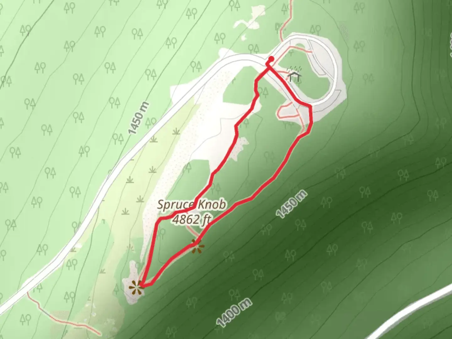 An image depicting the trail Spruce Knob Loop and its surrounding area.