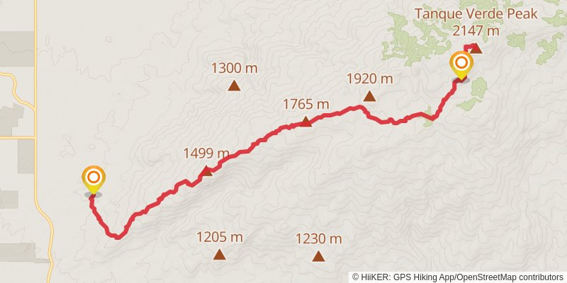 Tanque Verde Peak via Tanque Verde Ridge Trail stage 2 Map