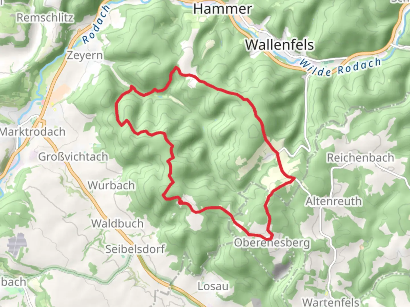 An image depicting the trail Mitelberg to Dornach Loop and its surrounding area.