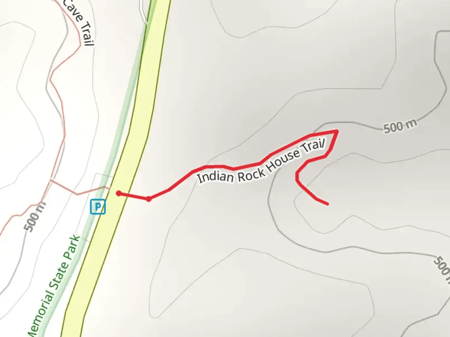 An image depicting the trail Indian Rock House Trail and its surrounding area.