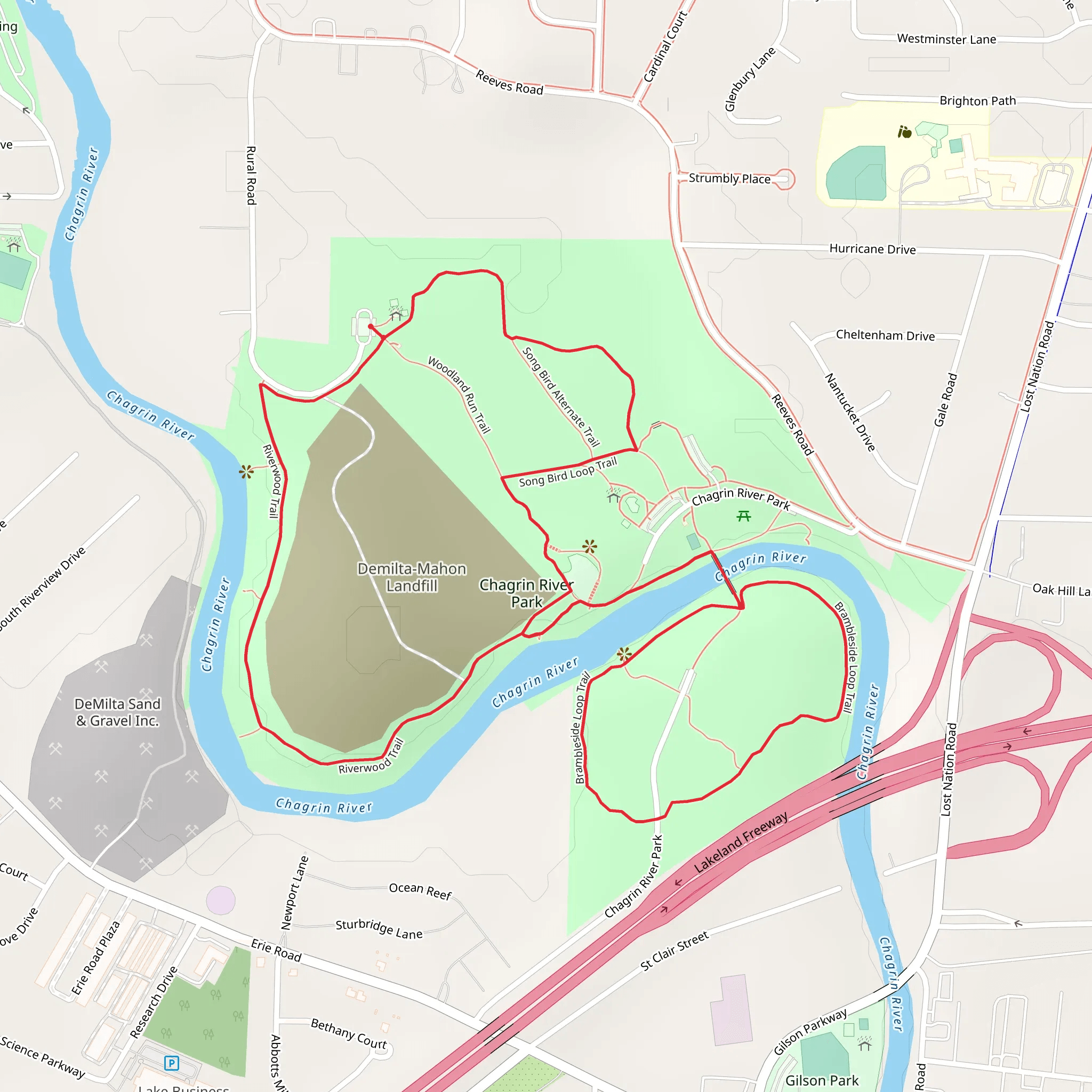 Woodland Run Trail, Brambleside Loop Trail and Riverwood Trail Loop mobile static map