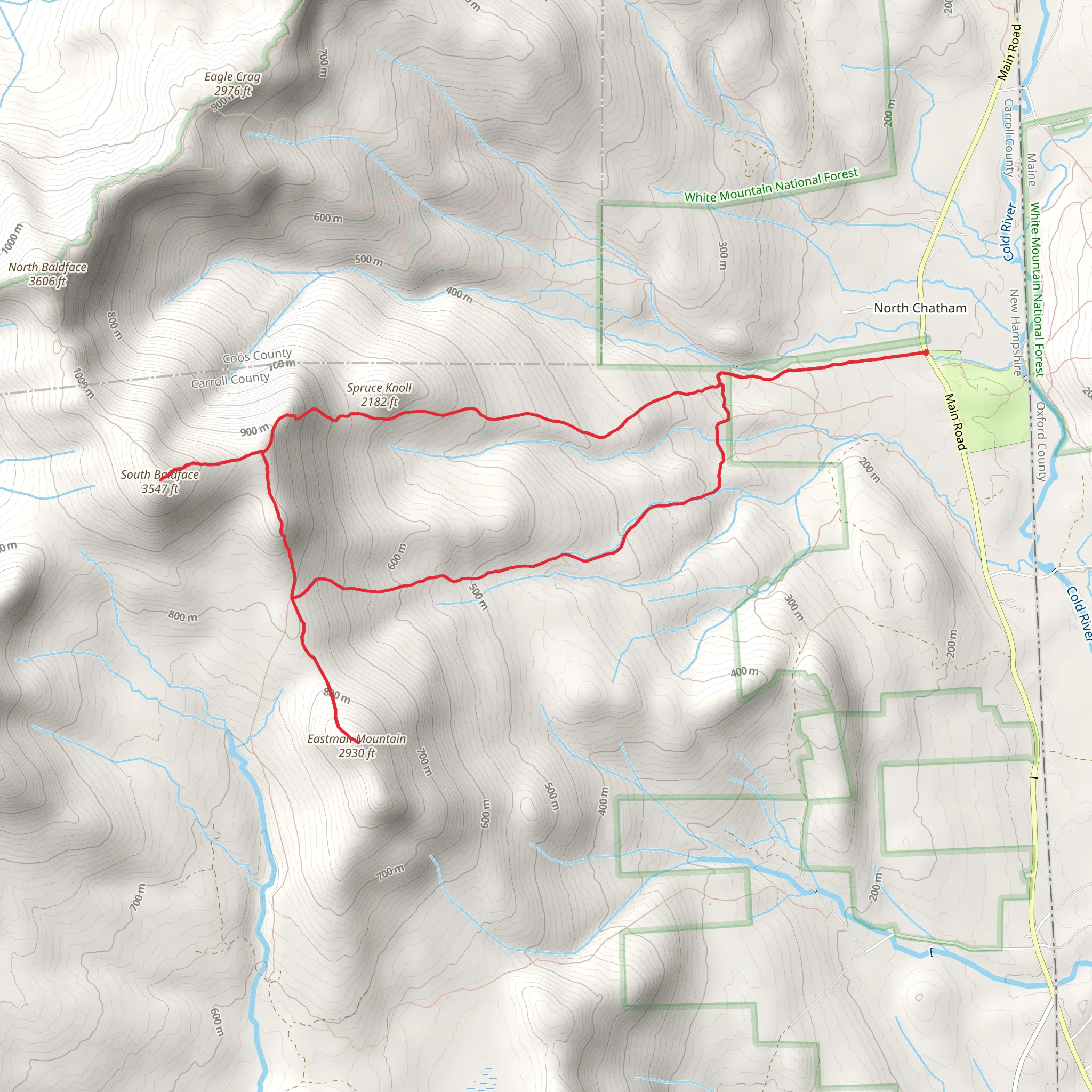 South Baldface and East Mountain Loop from North Chatham mobile static map