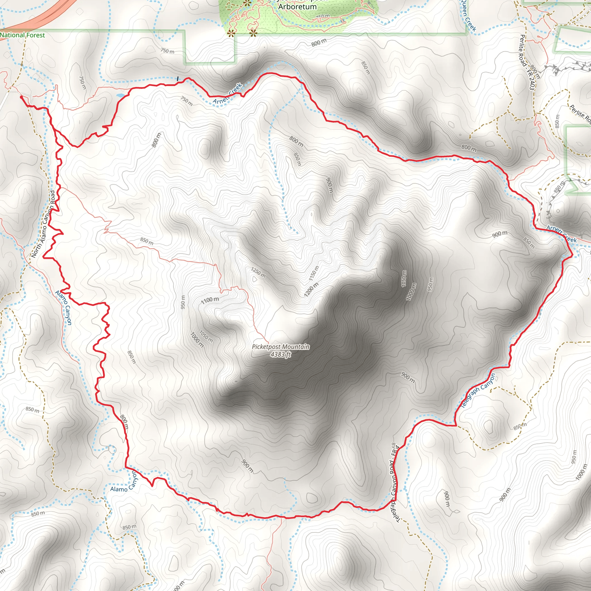 Telegraph Canyon and Legends of Superior Loop Trail mobile static map
