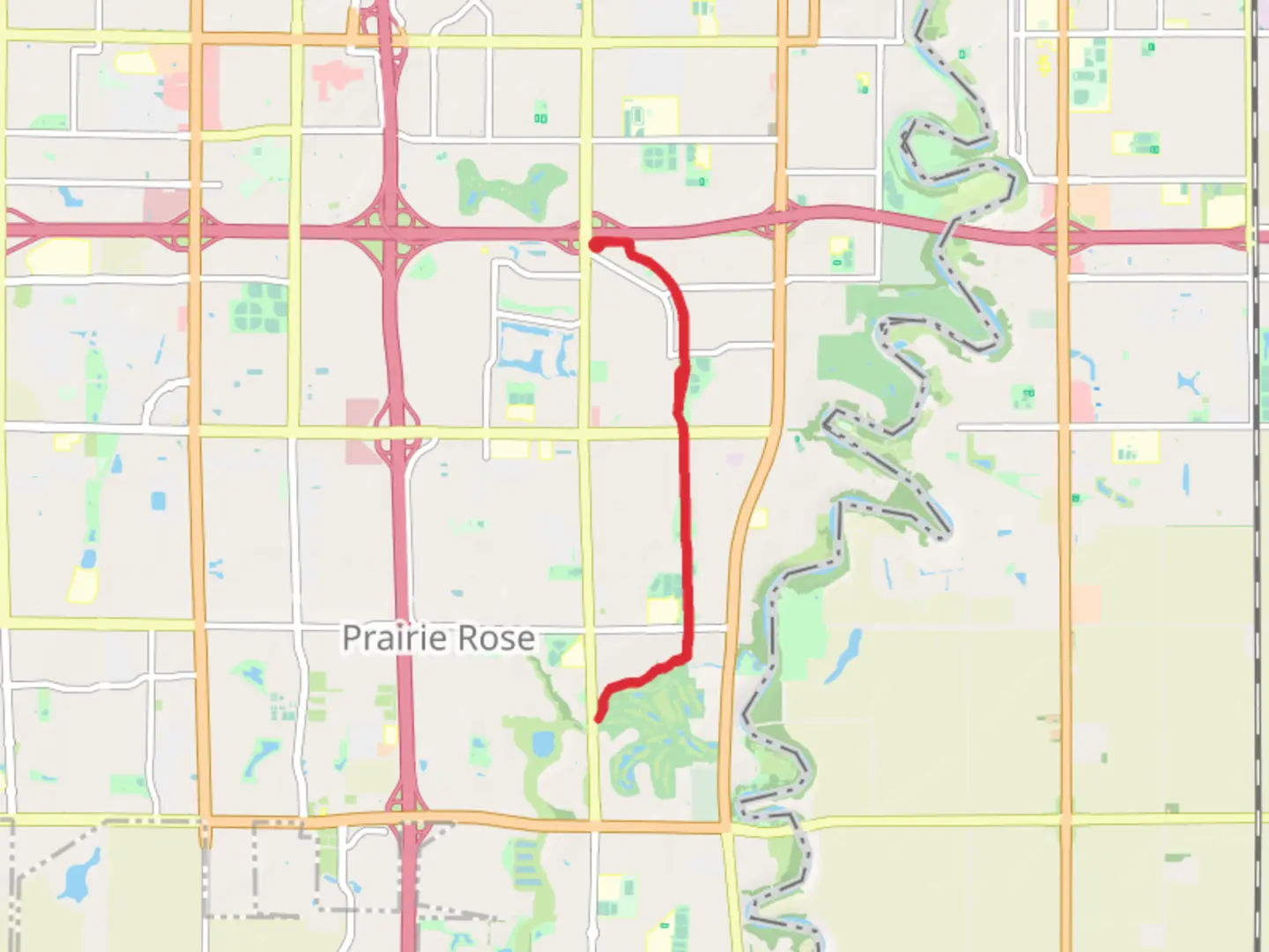 An image depicting the trail Here Park to Oak Creek Park and its surrounding area.