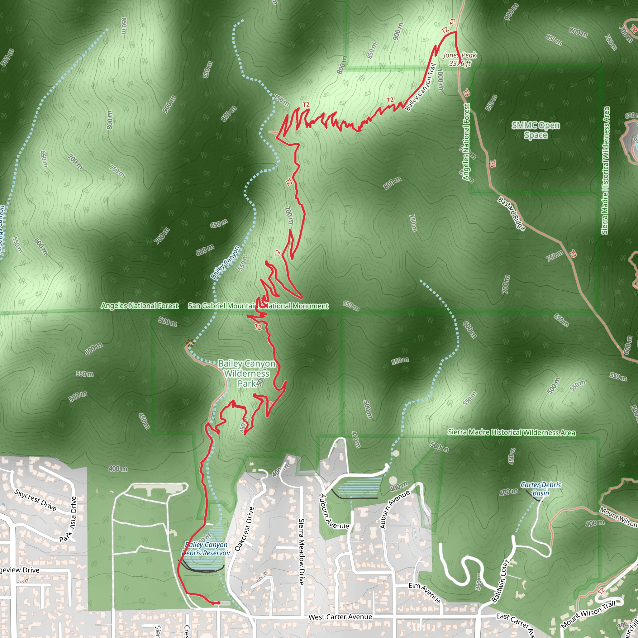 Jones Peak via Bailey Canyon Trail mobile static map