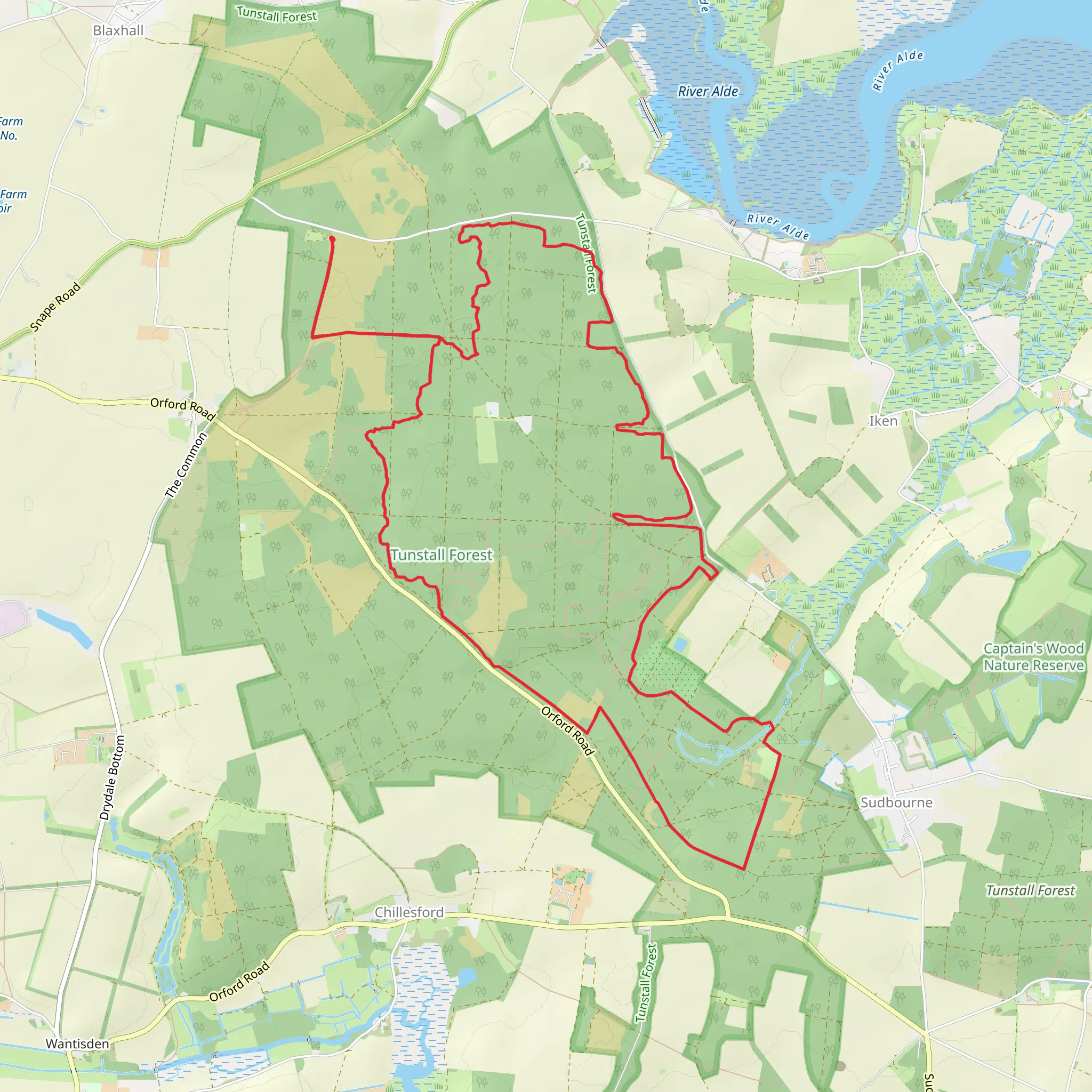 Tunstall Forest via Sandlings Walk mobile static map