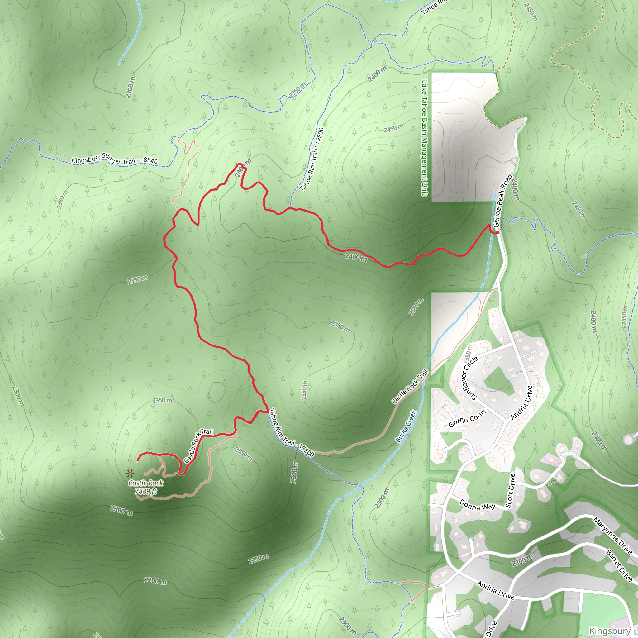 Castle Rock Trail via Tahoe Rim Trail mobile static map