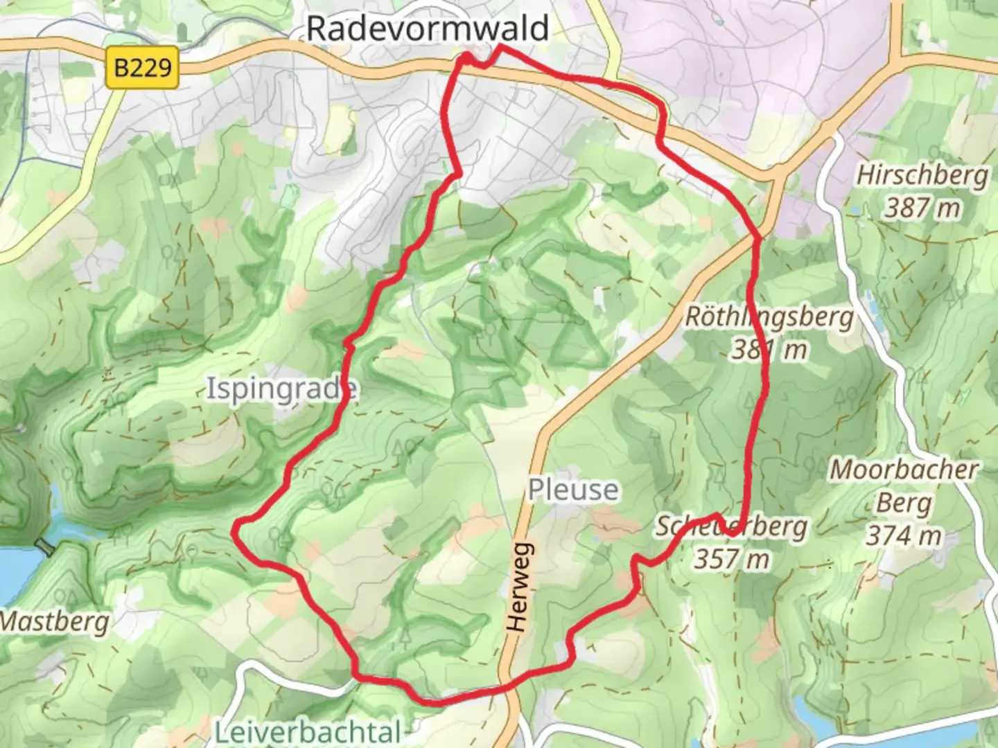 An image depicting the trail Hoelterhof Rundweg Loop and its surrounding area.