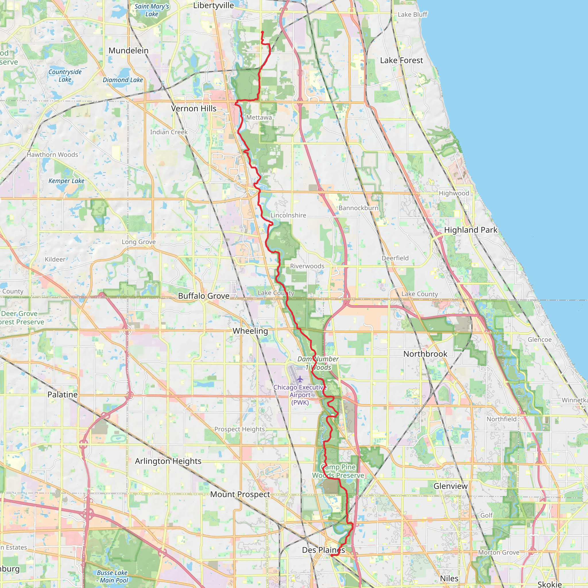 Des Plaines River Trail from North Saint Marys Road mobile static map