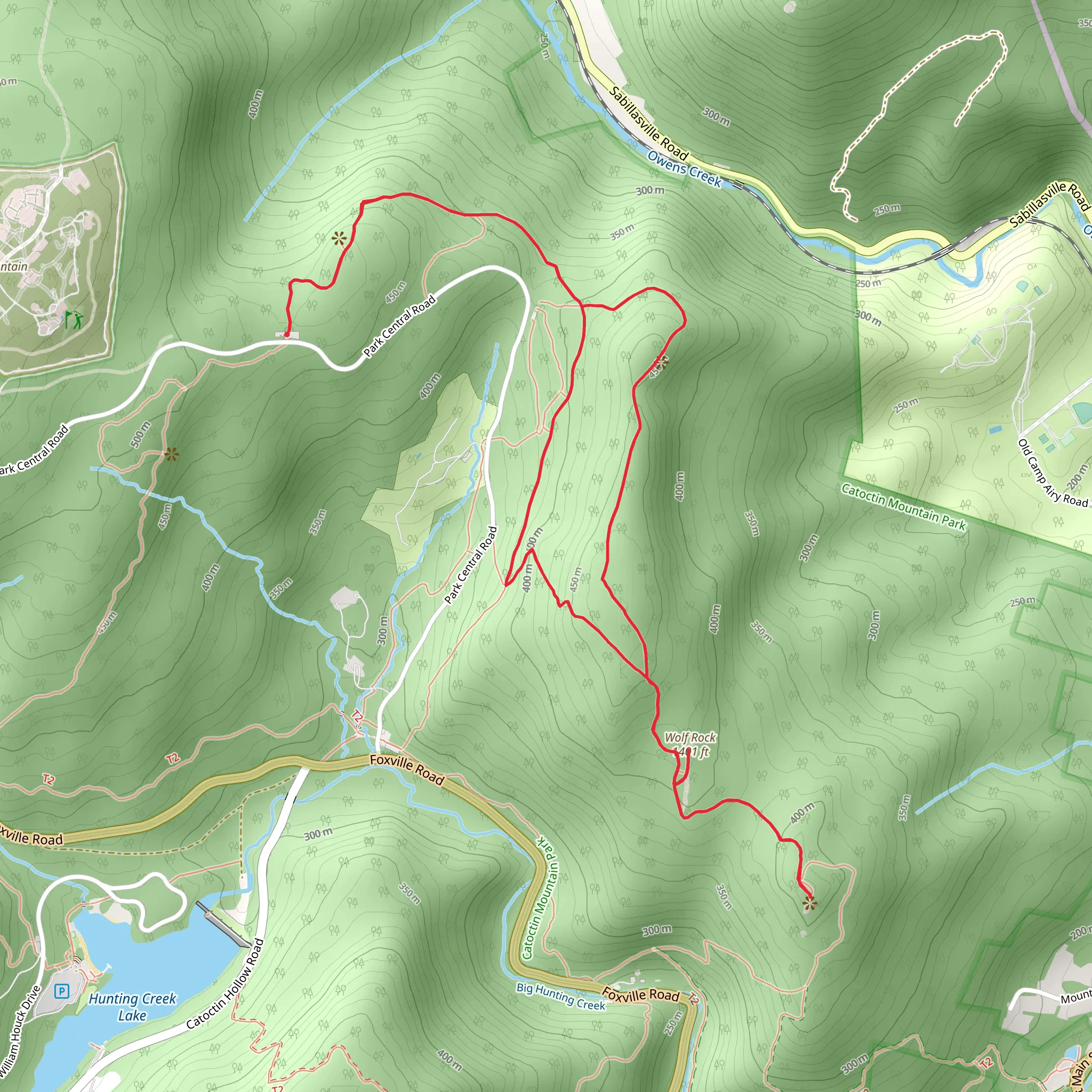 Chimney Rock and Wolf Rock via Thurmont Vista Trail mobile static map