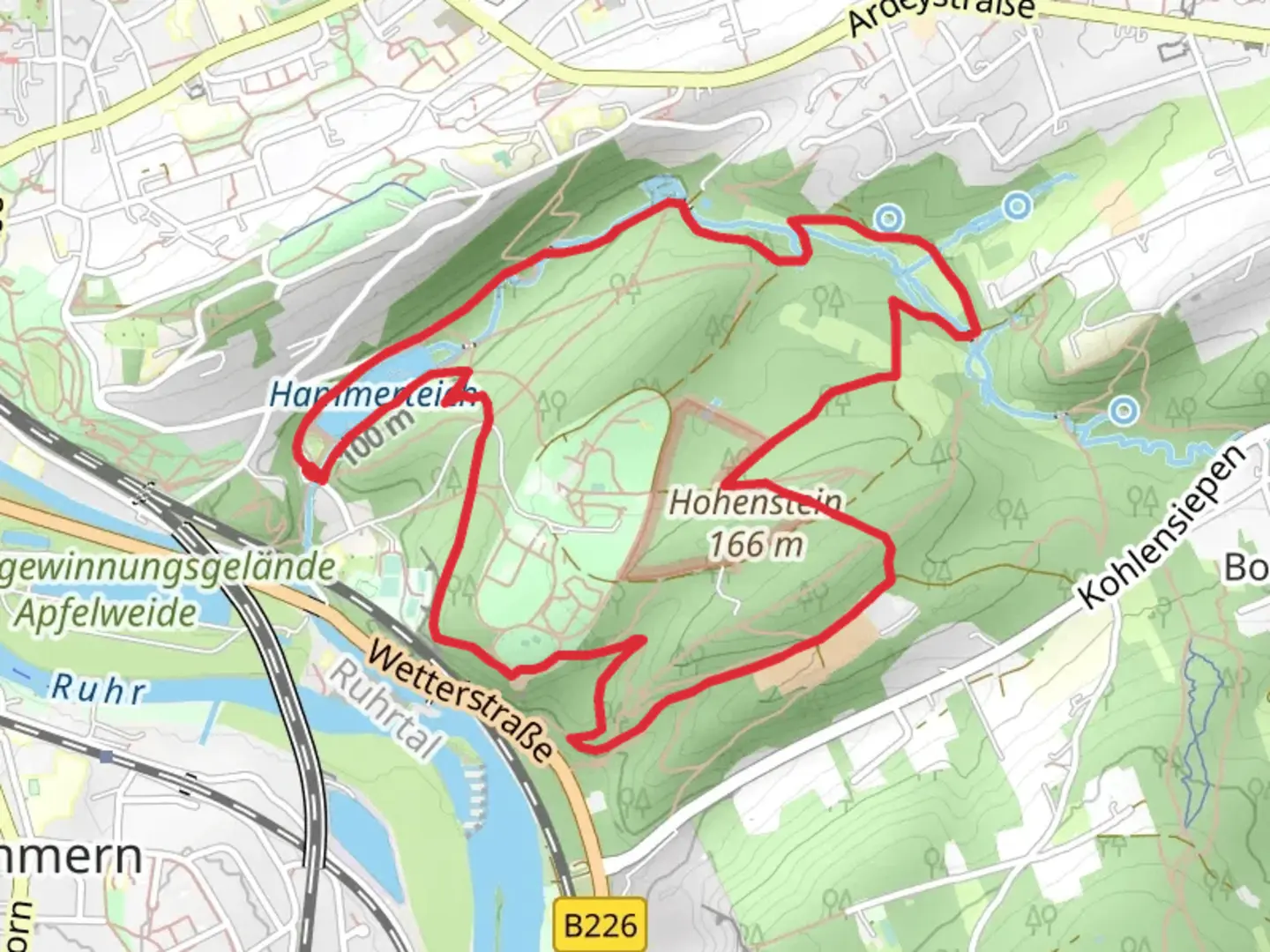 An image depicting the trail Hammerteich, Hohenstein and Berger-Denkmal Loop via Hohenstein Rundweg H3 and its surrounding area.