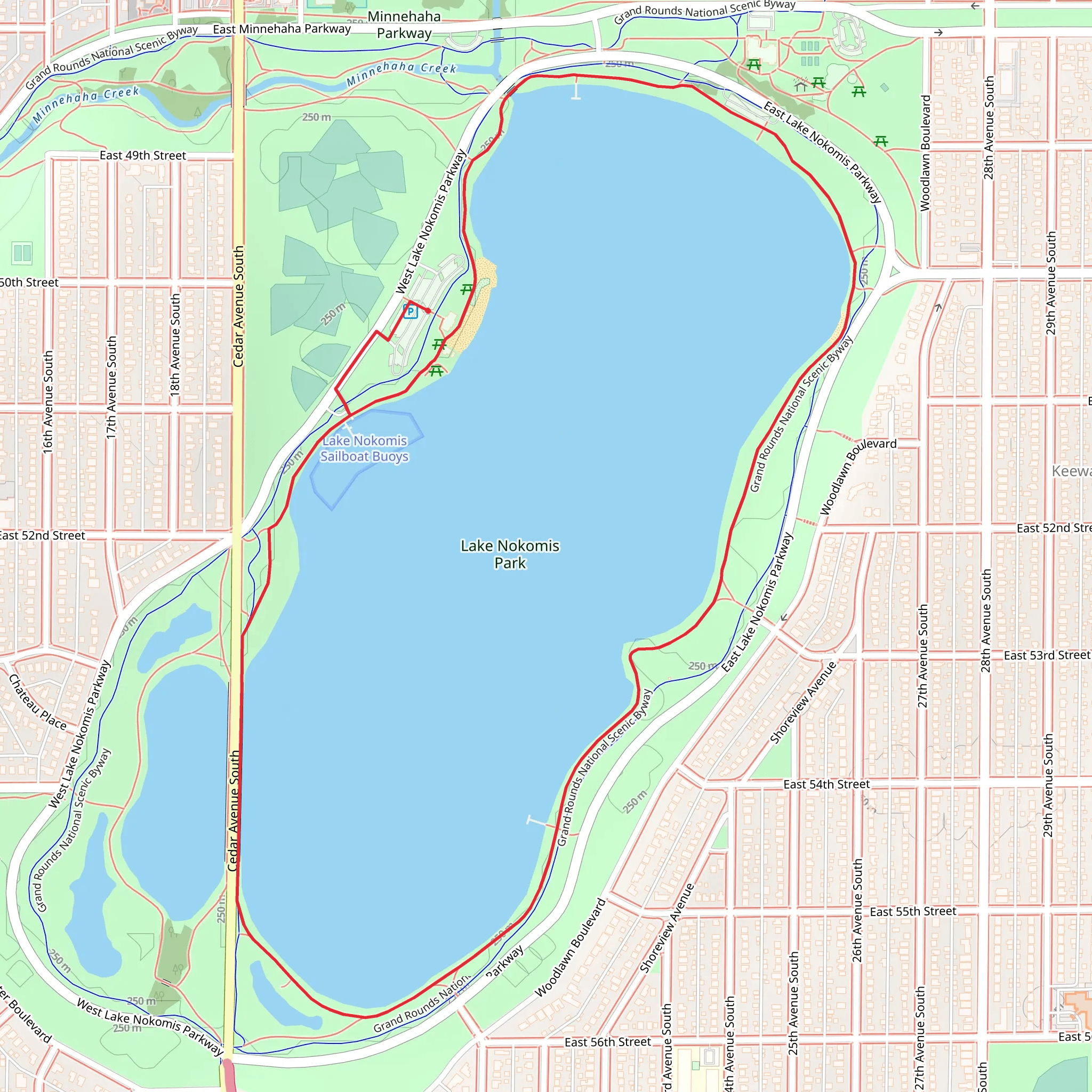 Lake Nokomis Loop mobile static map