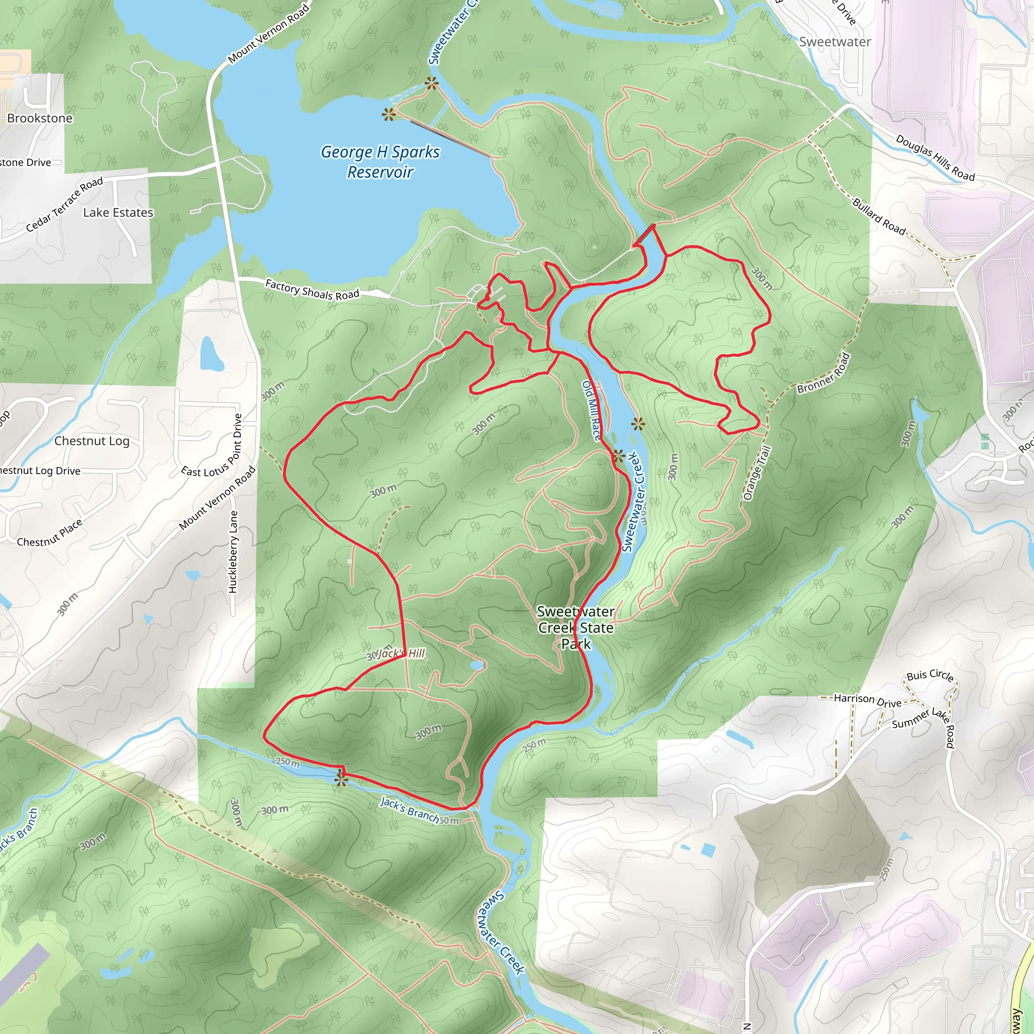 Jack's Hill and Yellow Loop Trail - Sweetwater Creek State Park mobile static map