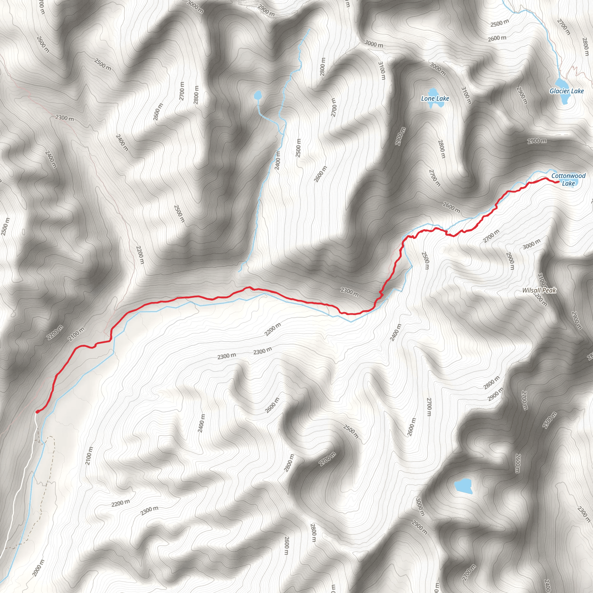 Cottonwood Lake Trail via Cottonwood Creek mobile static map