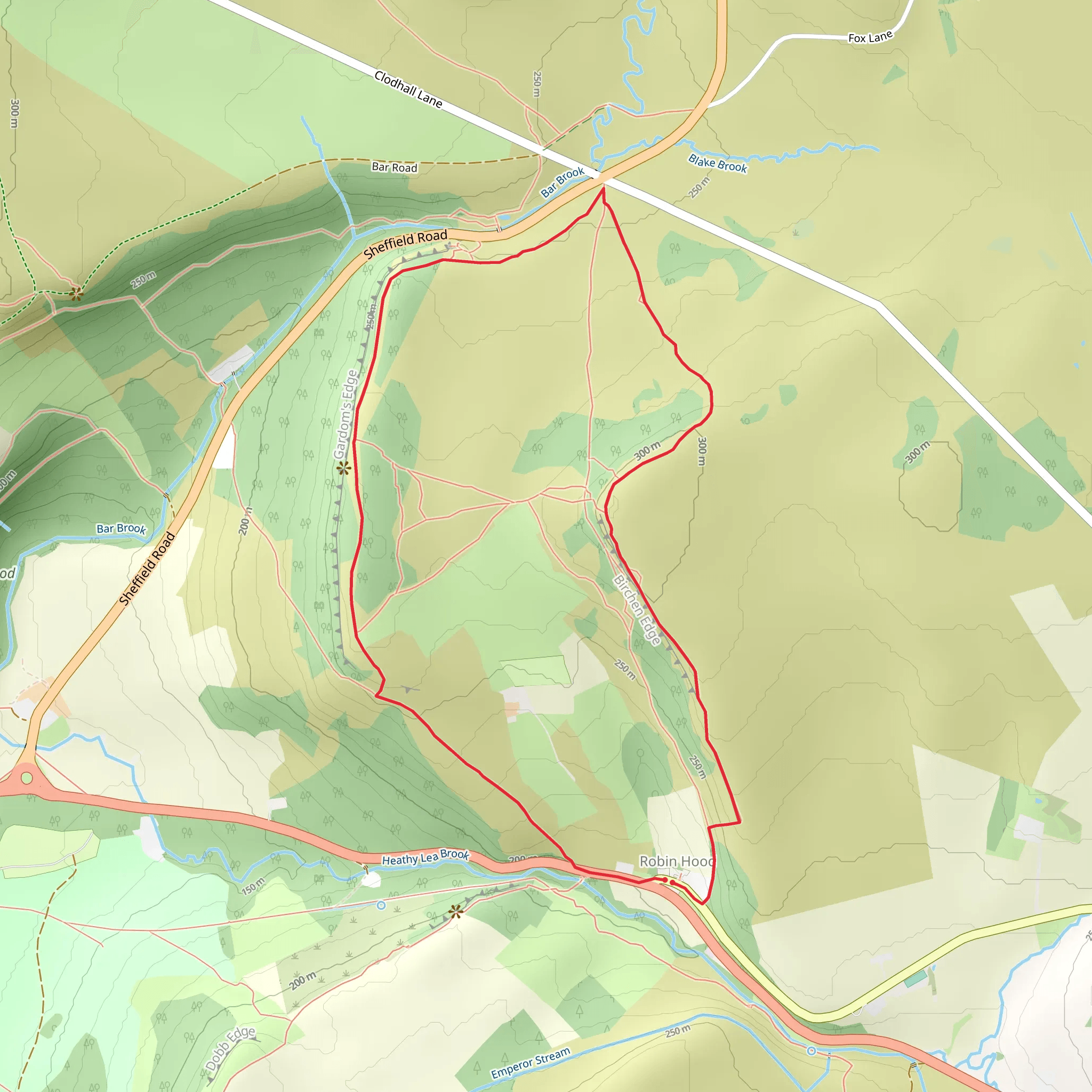 Birchen Edge and Gardom's Edge Loop from Robin Hood mobile static map
