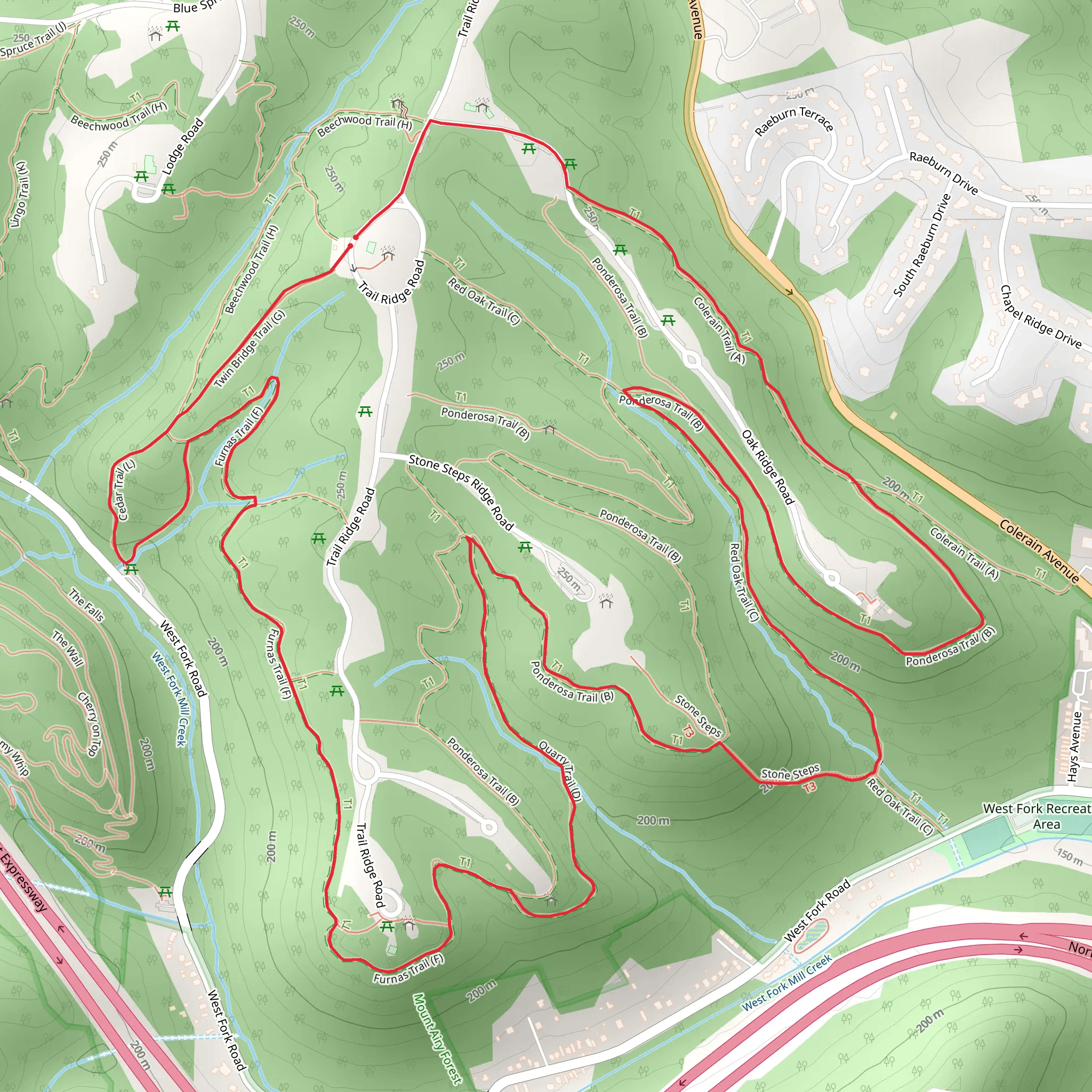 Ponderosa Trail and red Oak Trail mobile static map