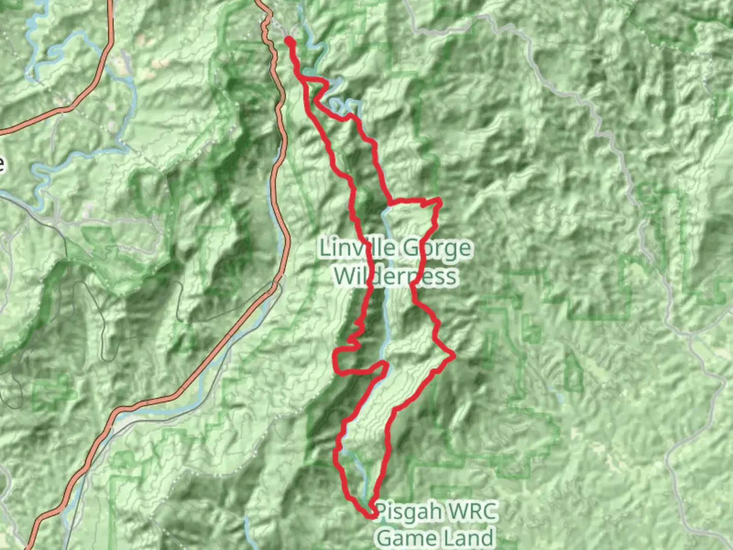An image depicting the trail Linville Gorge Trail and Mountain to Sea Trail and its surrounding area.