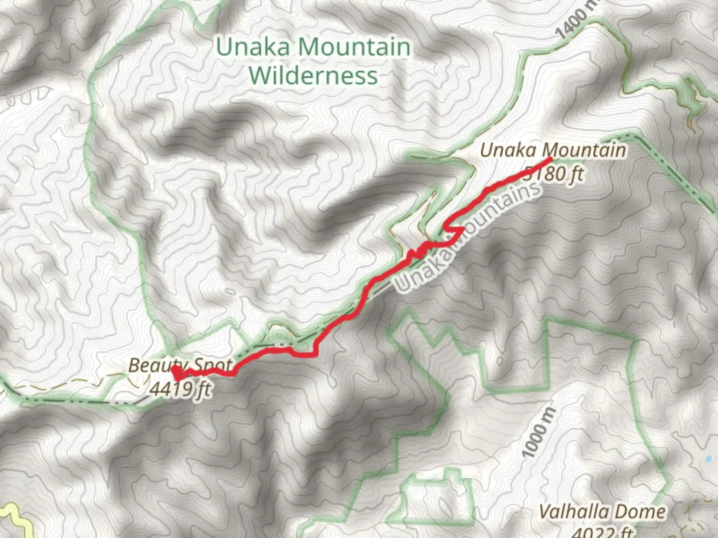 An image depicting the trail Unaka Mountain, Beauty Spot Gap, Beauty Spot and Appalachian Trail and its surrounding area.