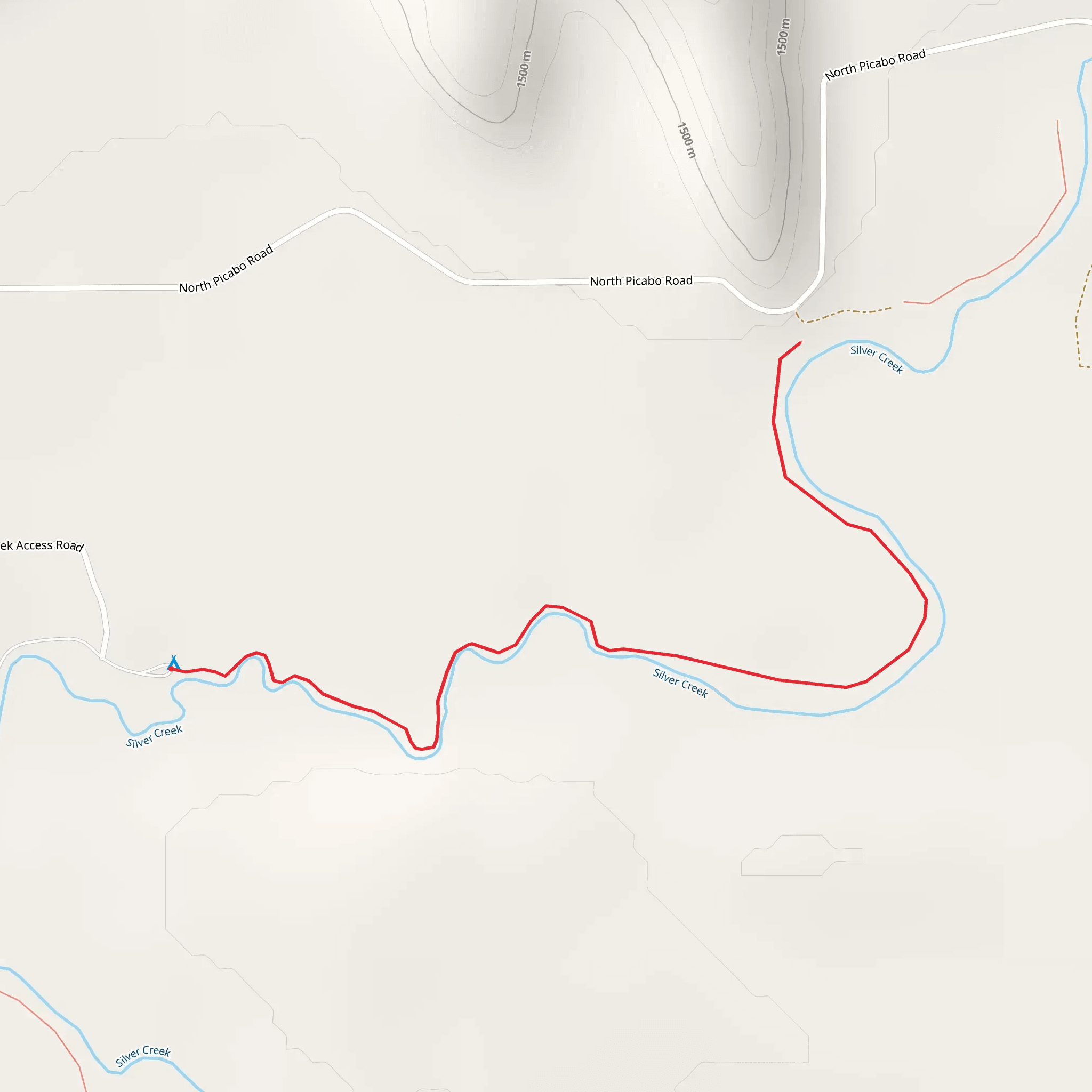 Walk along Silver Creek from Silver Creek Campground mobile static map