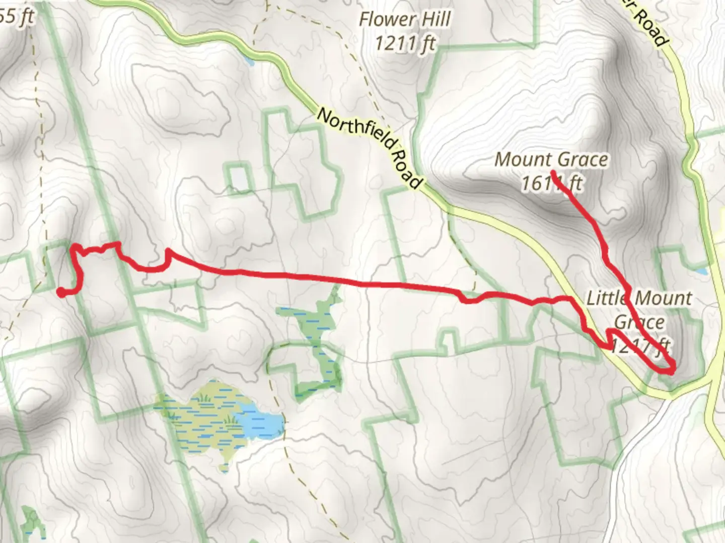 An image depicting the trail Mount Grace via Metacomet - Monadnock Trail and its surrounding area.