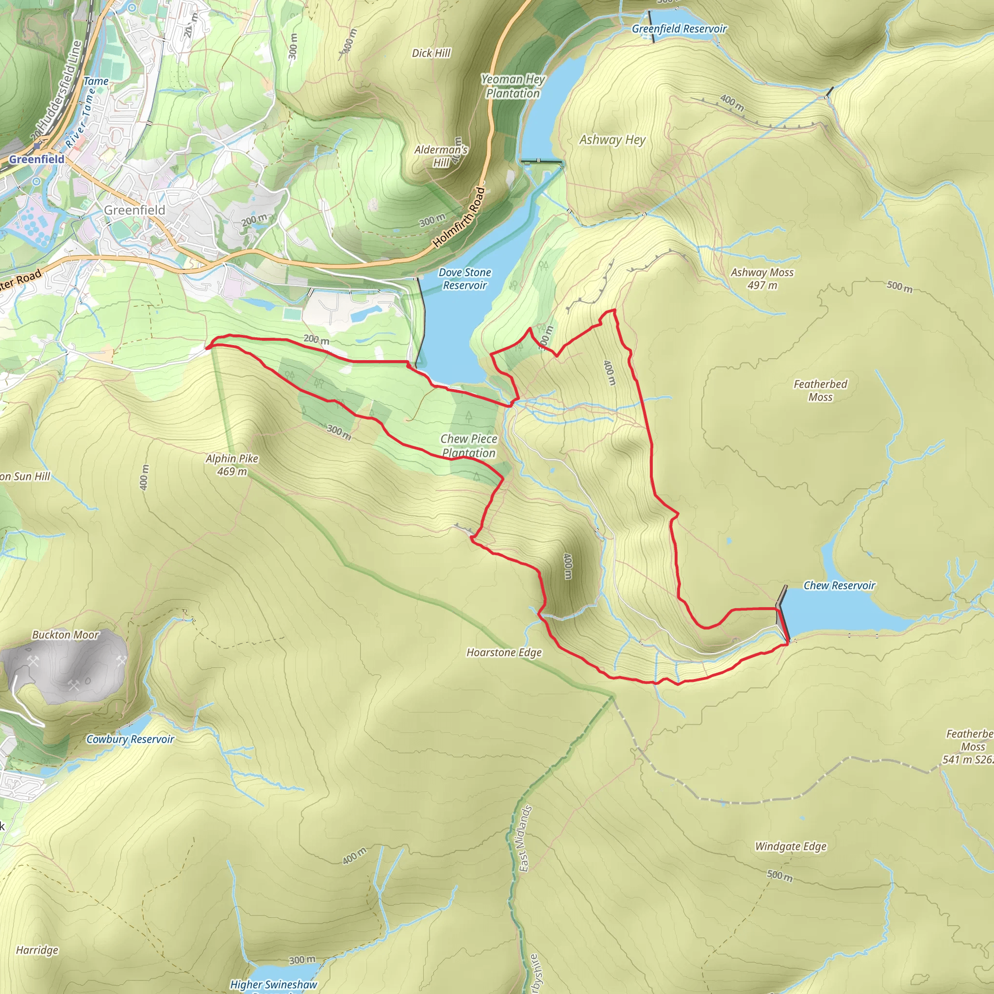 Chew Reservoir and Fox Stone from Dovestones mobile static map