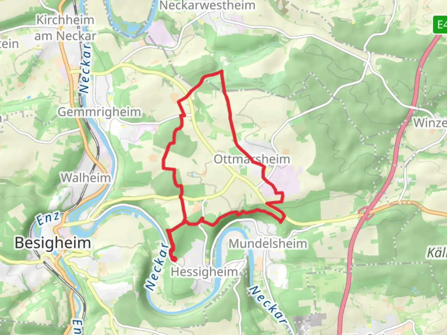 An image depicting the trail Neckarhoehen Loop and its surrounding area.