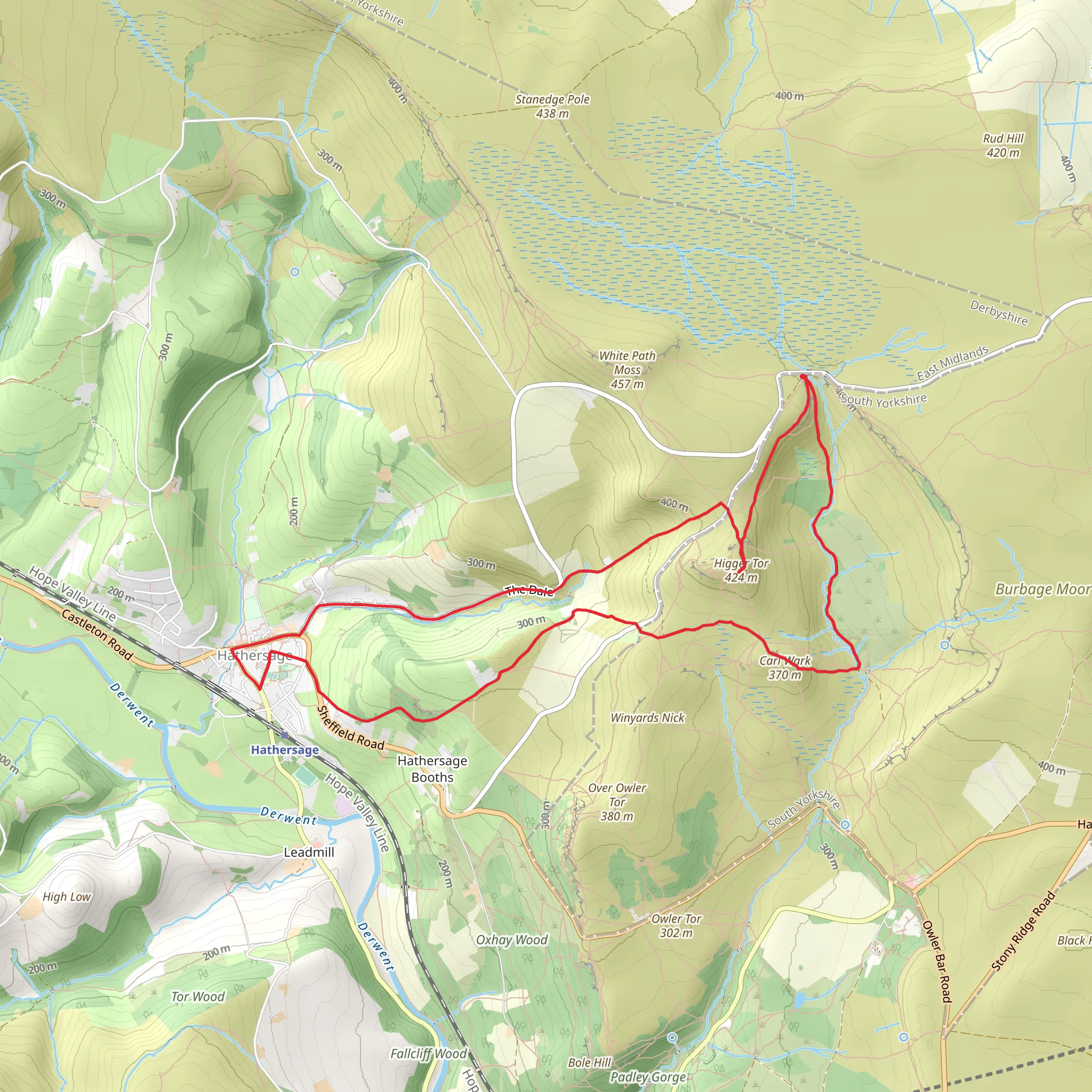 Higger Tor and Hathersage Loop mobile static map
