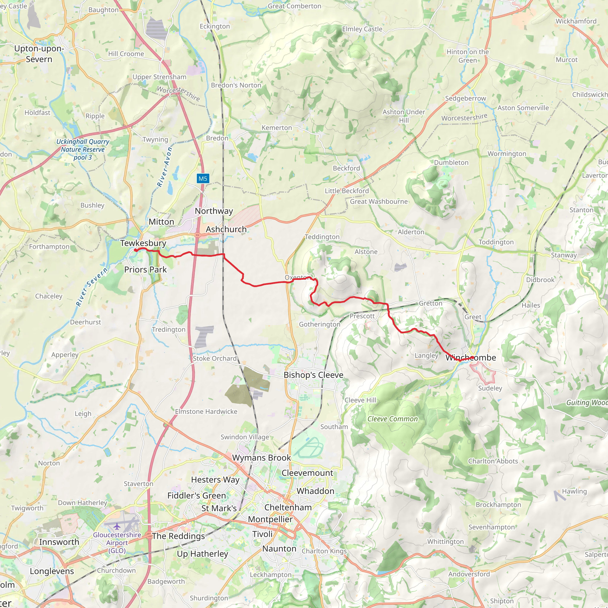 Winchcombe to Tewkesbury Walk mobile static map