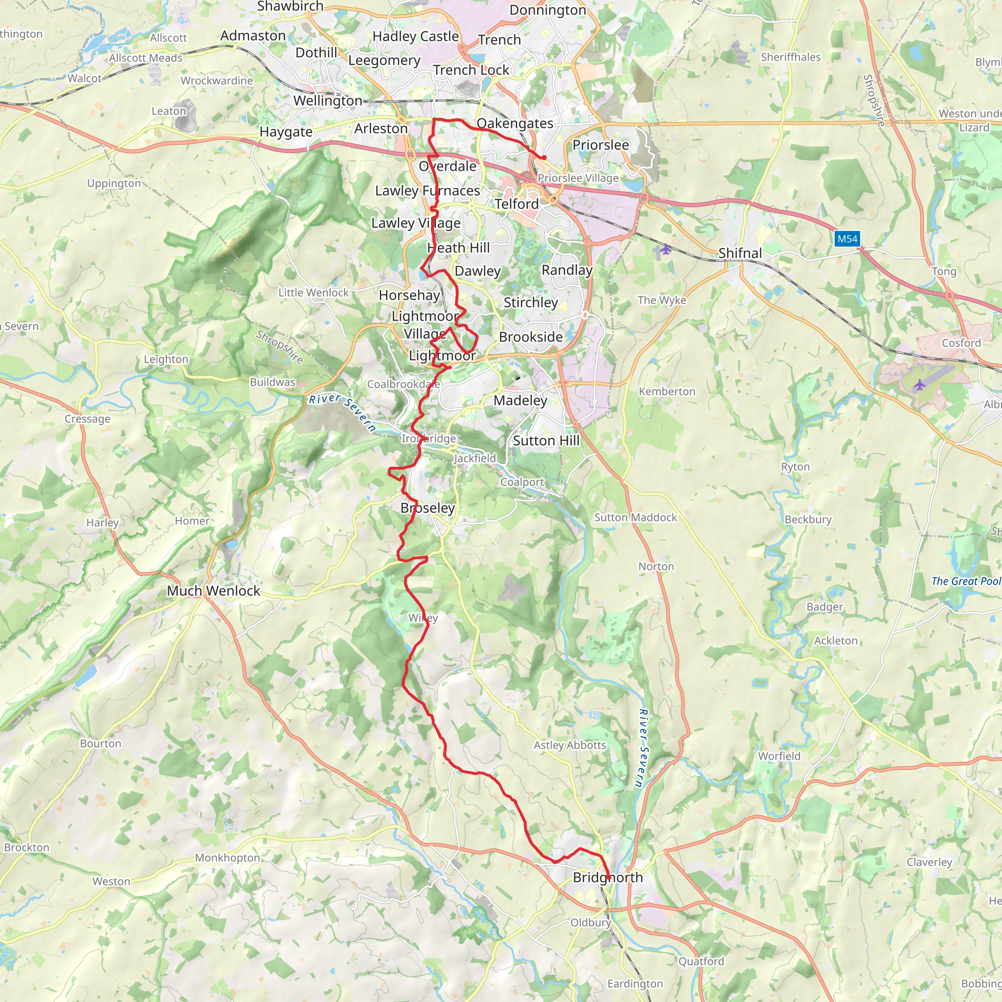 Snedshill to Bridgnorth via Round Hill mobile static map