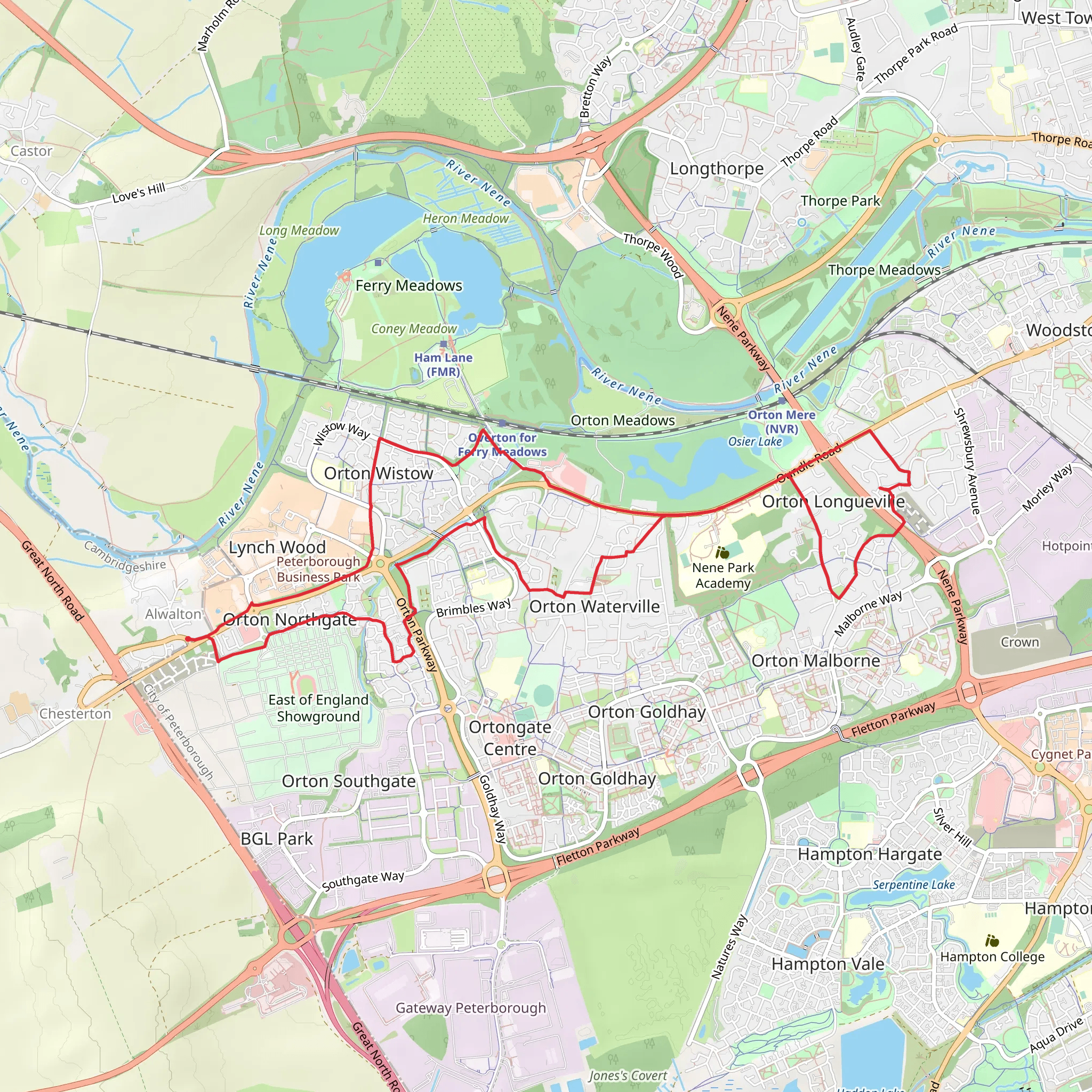 Orton Longueville Country Park Loop mobile static map