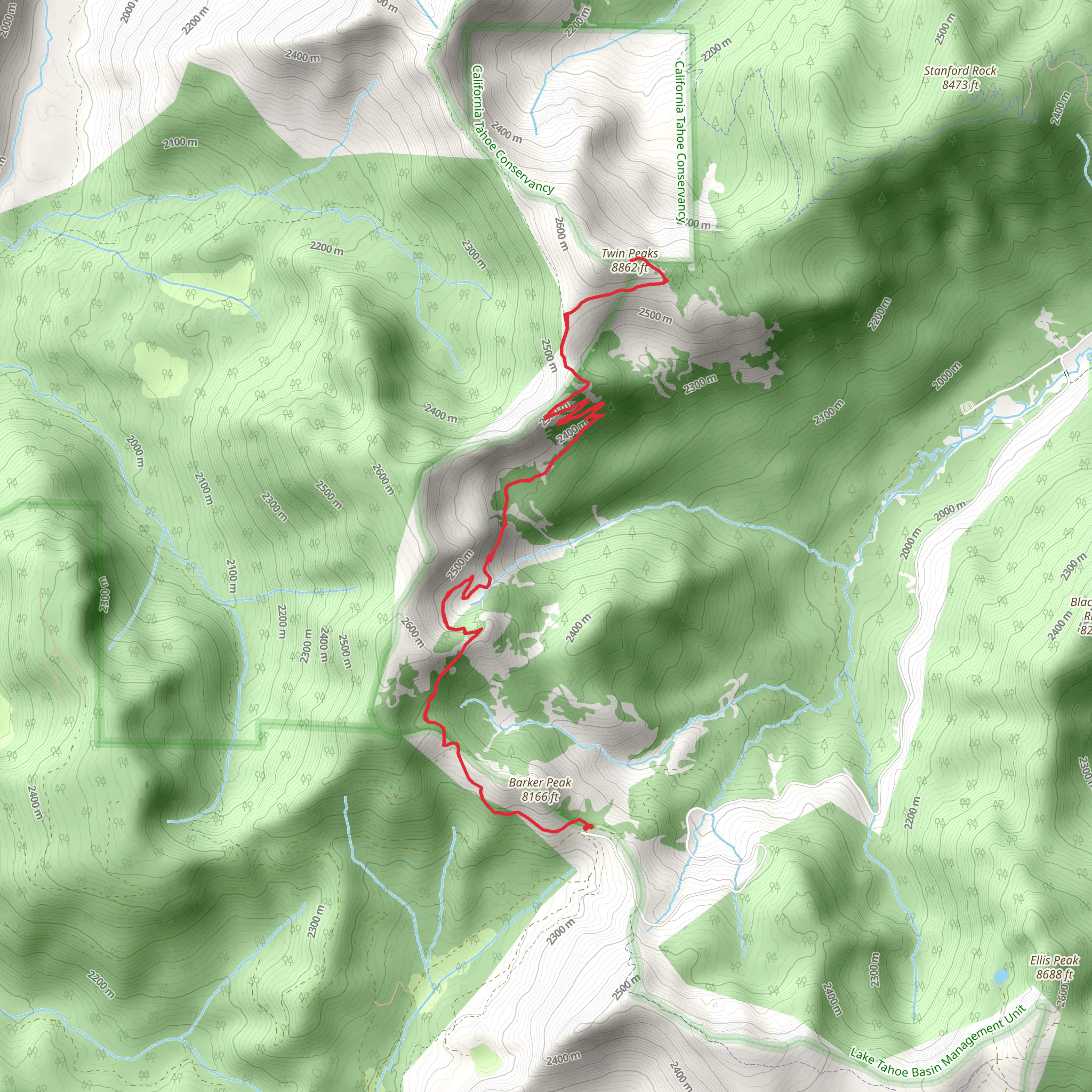 Twin Peaks via Pacific Crest National Scenic Trail and Barker Pass mobile static map