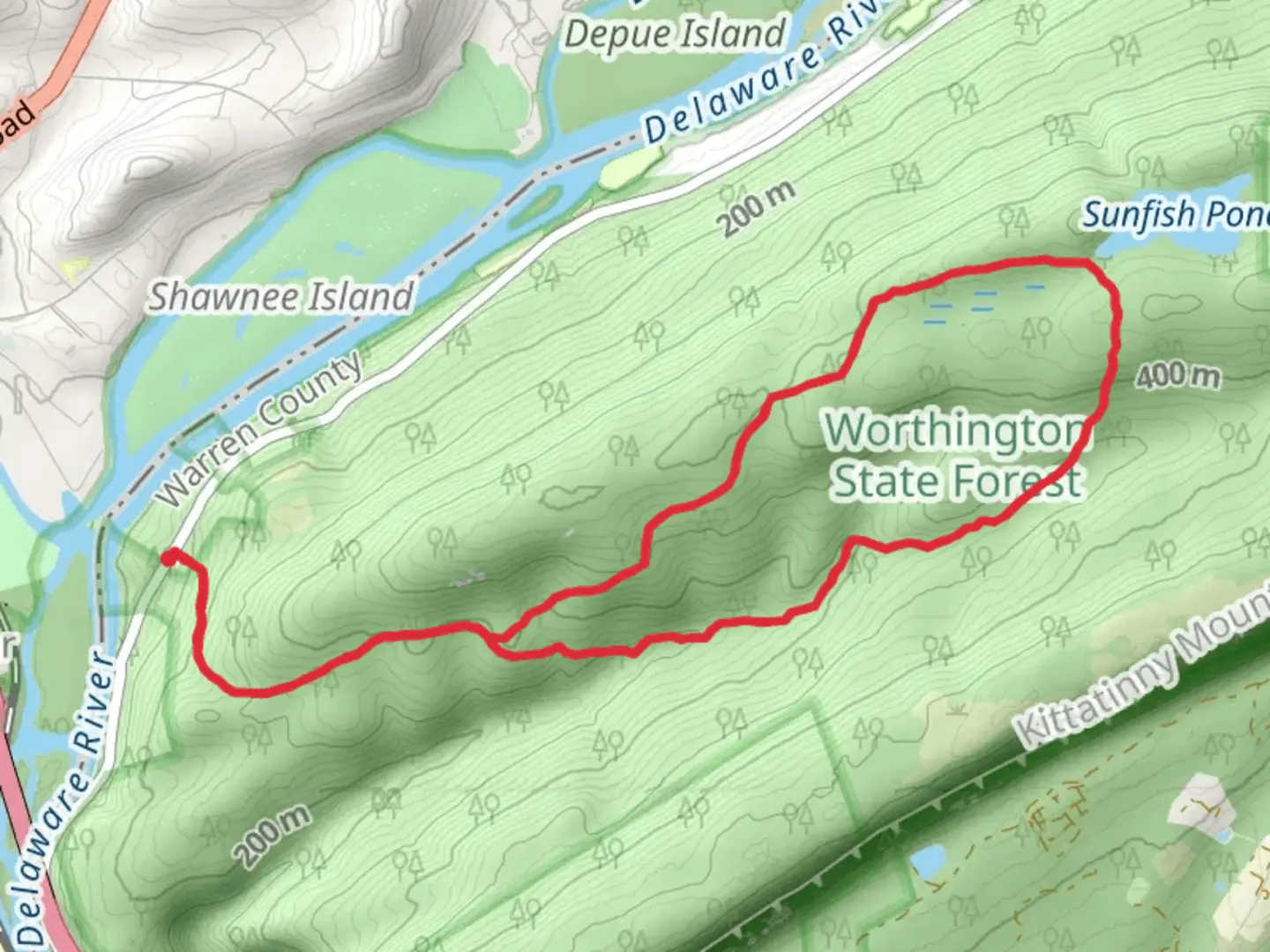 An image depicting the trail Sunfish Pond and Dunfield Creek Loop and its surrounding area.