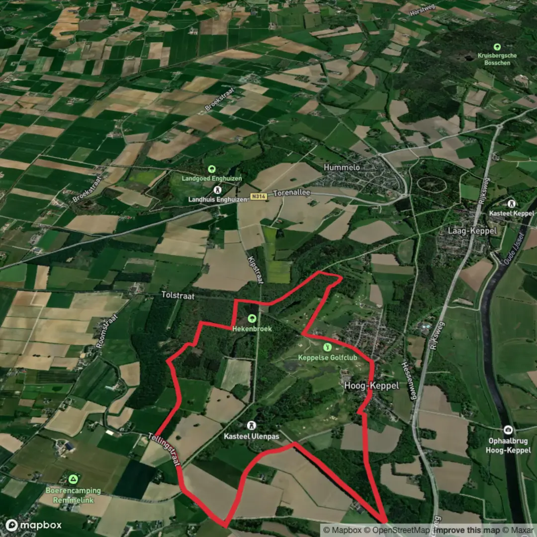 An image depicting the trail Het Hekenbroek Loop and its surrounding area.
