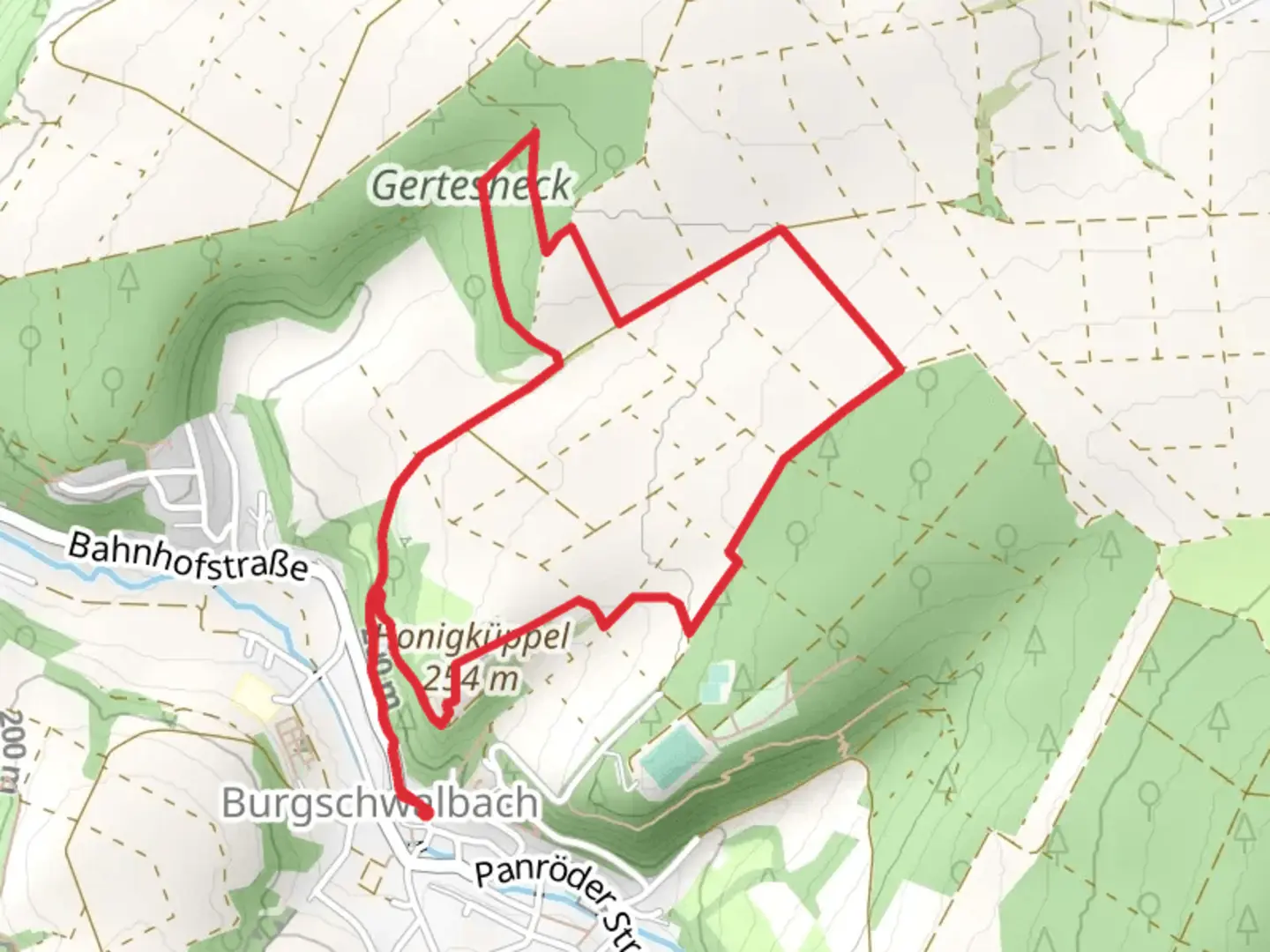 An image depicting the trail Honigküppel and Jüdische Friedhof Burgschwalbach Loop and its surrounding area.