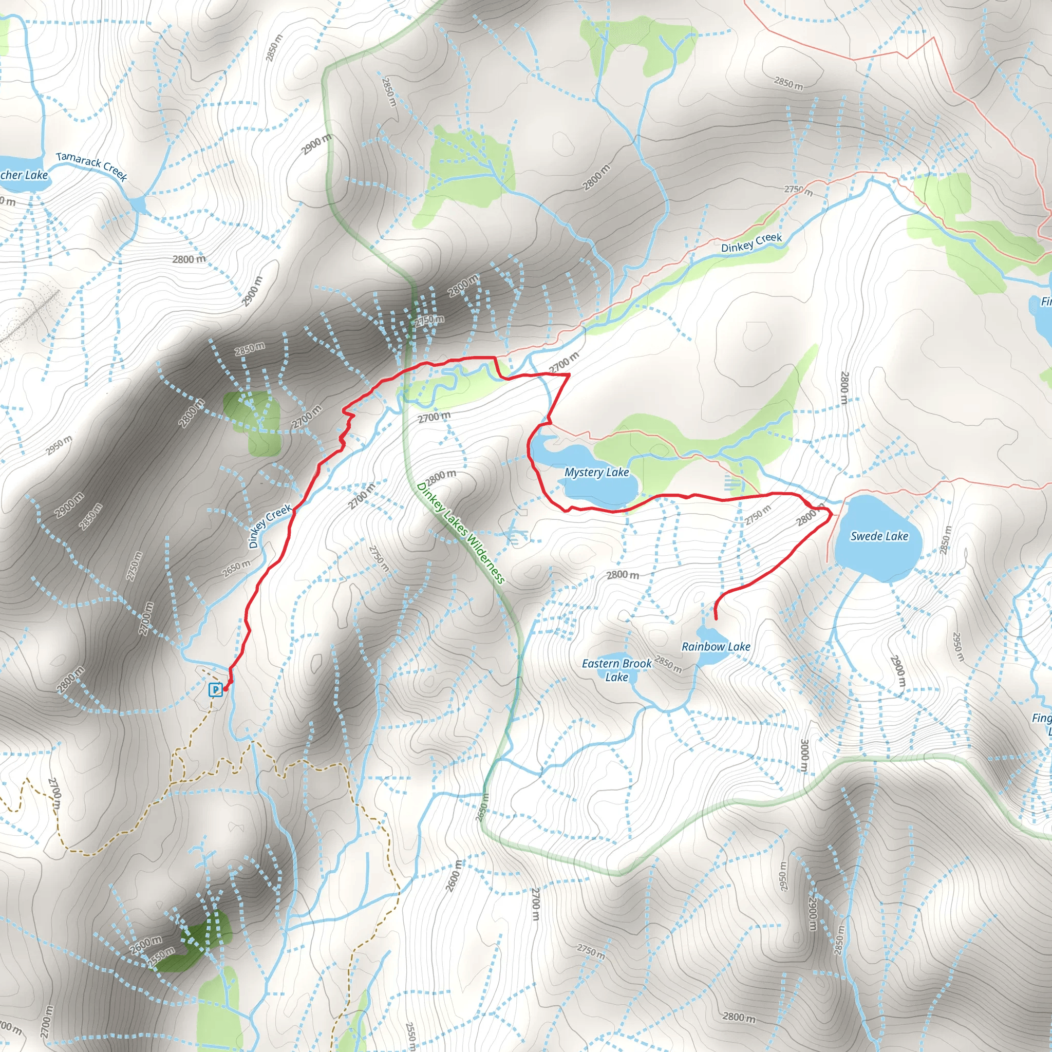Rainbow Lake, Swede Lake and Mystery Lake via Dinkey Lakes Trail mobile static map