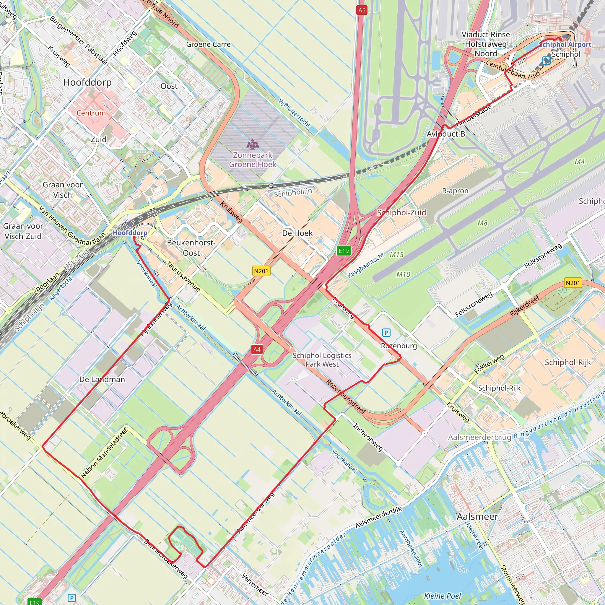 Hoofddorp to Schiphol via Rijnlander Weg and Bennebroeker Weg mobile static map