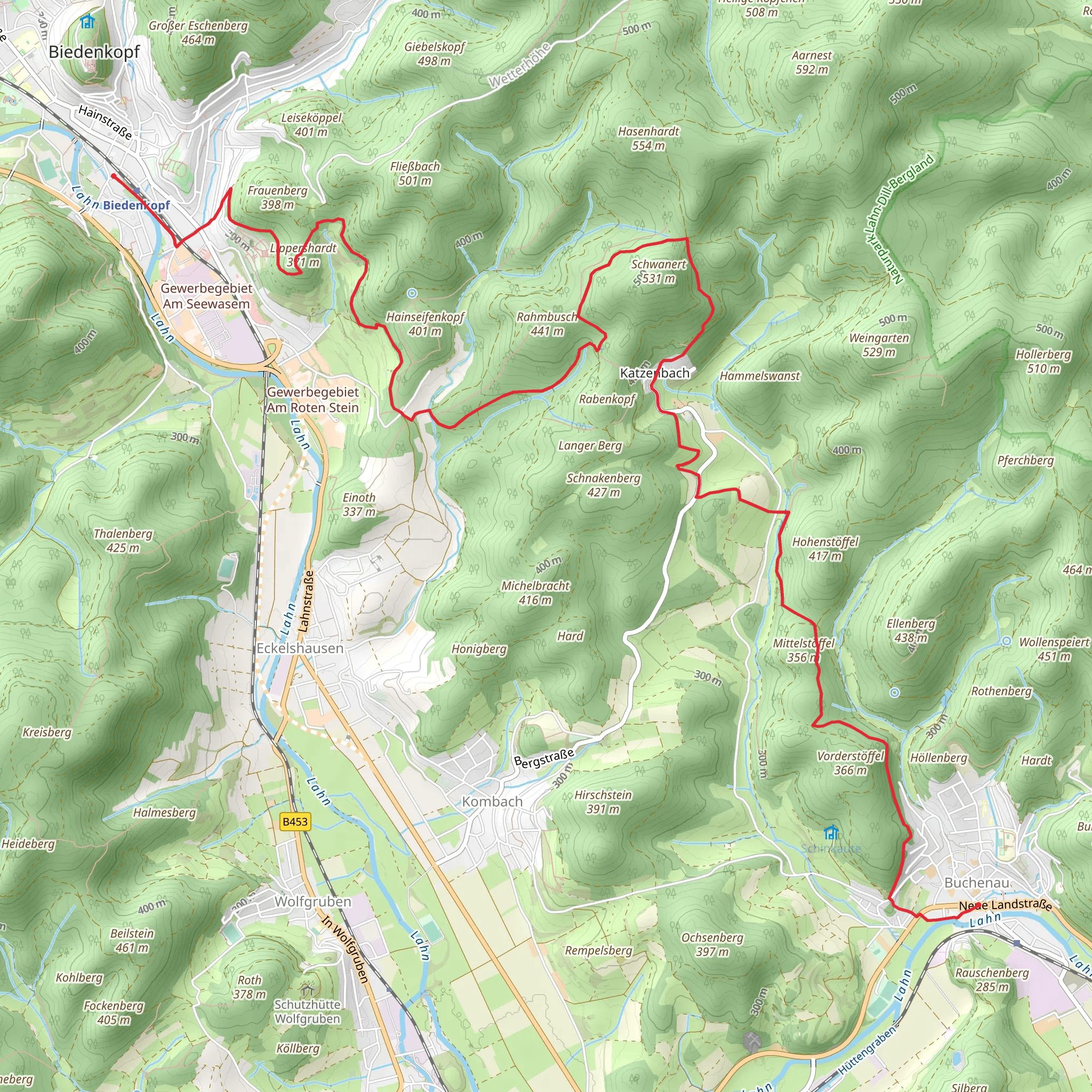 Biedenkopf to Buchenau via Lahnhoehen Extratour and Lippershardt mobile static map