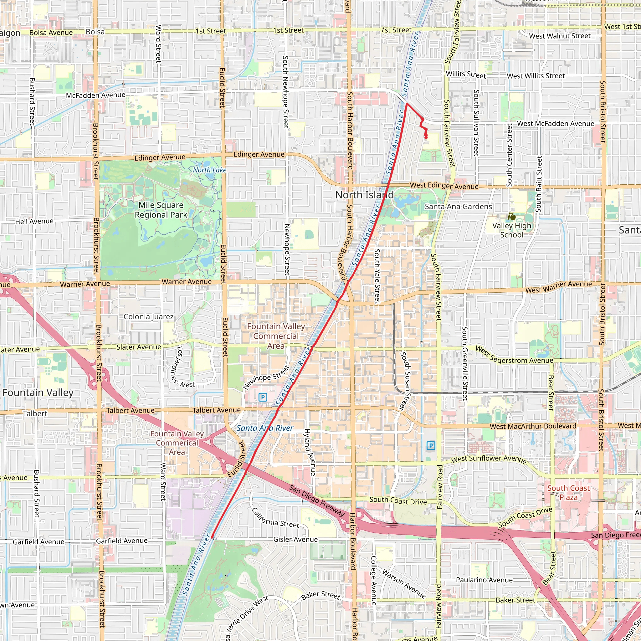 Santa Ana River Trail from Windsor Park mobile static map