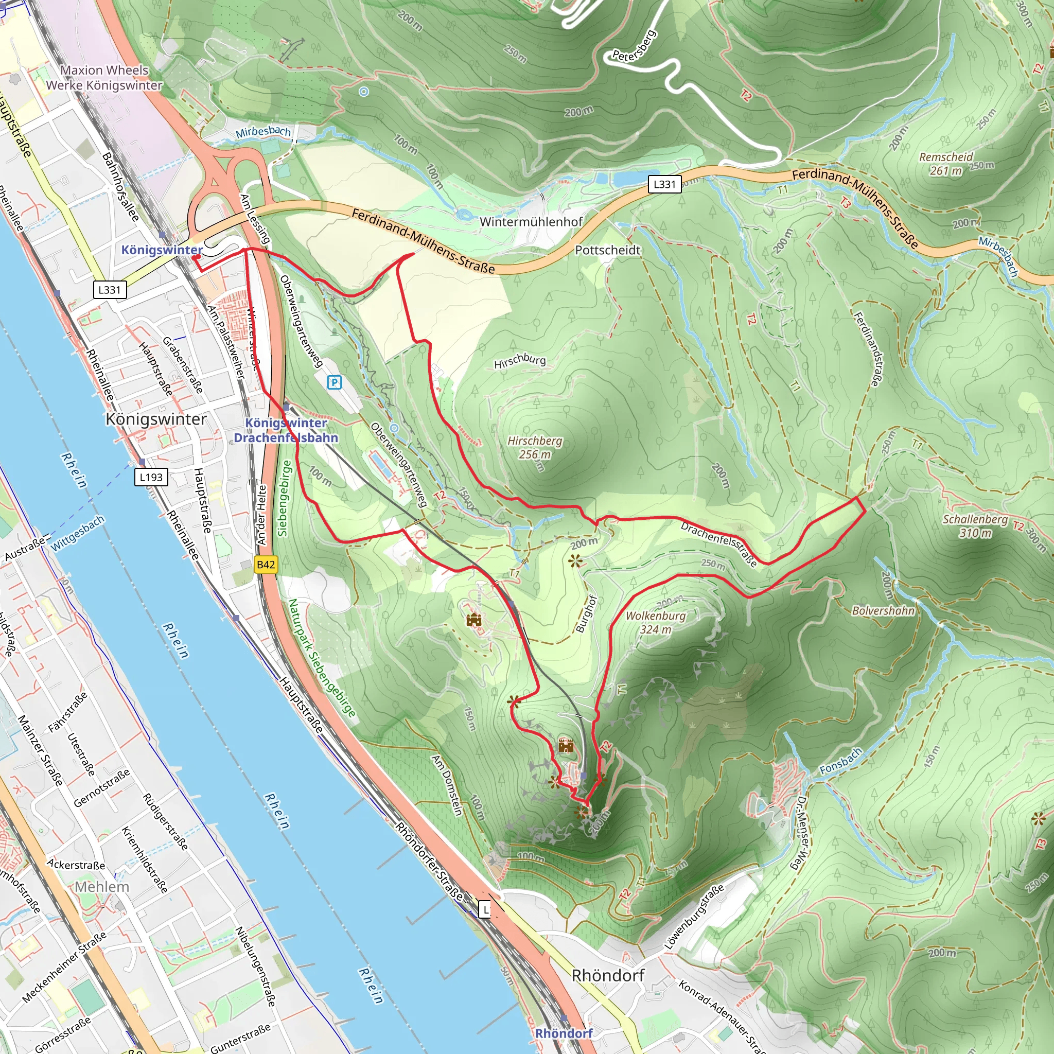Schloß Drachenburg, Drachenfels and Hirschburg Loop mobile static map